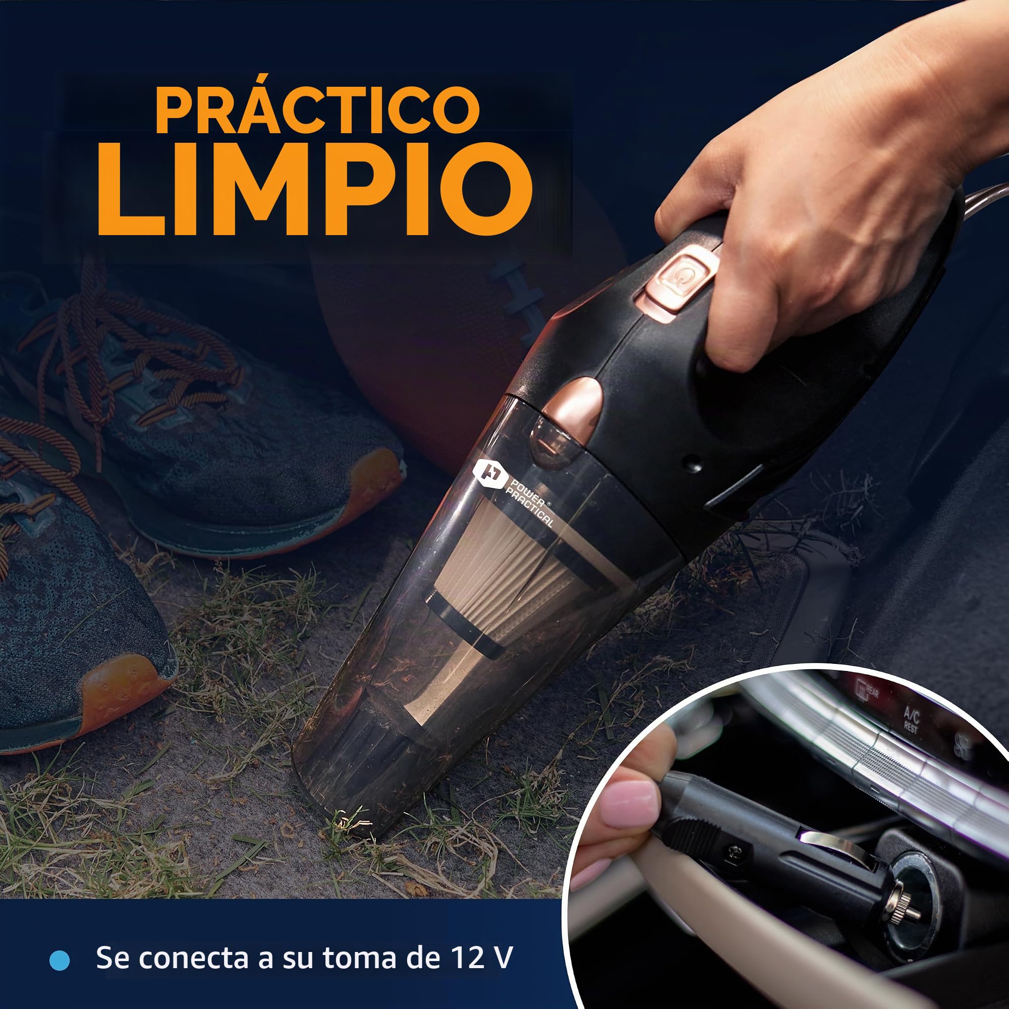 THISWORX Aspiradora portátil de Alta Potencia para Coche, aspiradora de Mano 3 Accesorios, Cable de 5 m y Bolsa de Almacenamiento 12 V alimentación