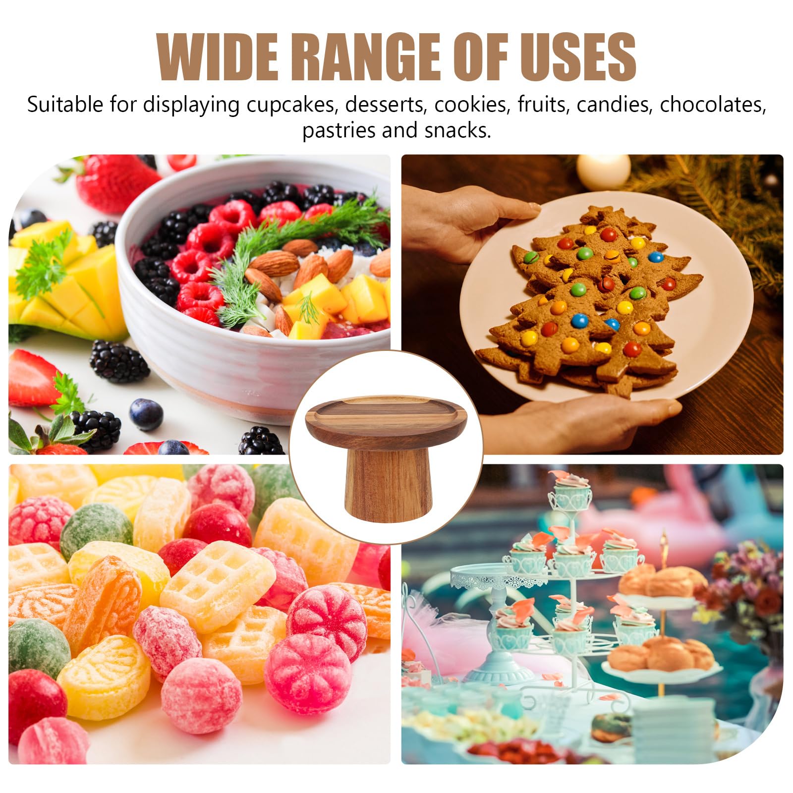 Abaodam 4 Pièces Moule À Gâteau Apéritif Tranches De Bois pour Centres De Table Support À Gâteau pour Dessert Plateau De Service en Bois Mini Support À Gâteau Plateau De Garniture Support