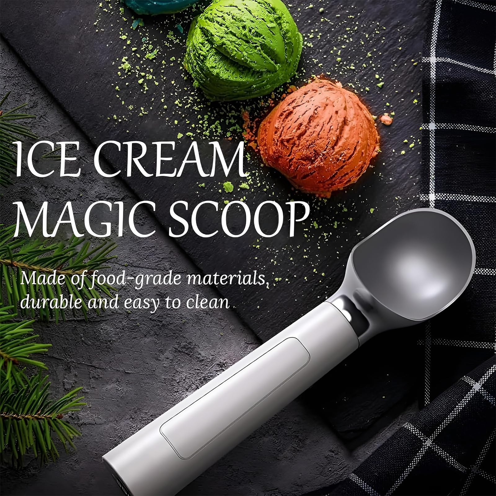 Porzionatore per Gelato riscaldato Intelligente, porzionatore per Gelato termostatico Ricaricabile, Display di Batteria e Temperatura, Funzionamento Senza Pulsanti, capacità 56 g Black
