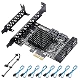 BEYIMEI PCIe SATA Card 8 Ports, with 8 SATA Cables, Power Splitter Cable andLow Profile Bracket, 3.0 Controller Expansion PCI-E X1 3.0 Gen3 (6Gbps) Controller Card (ASM1064+JMB575)