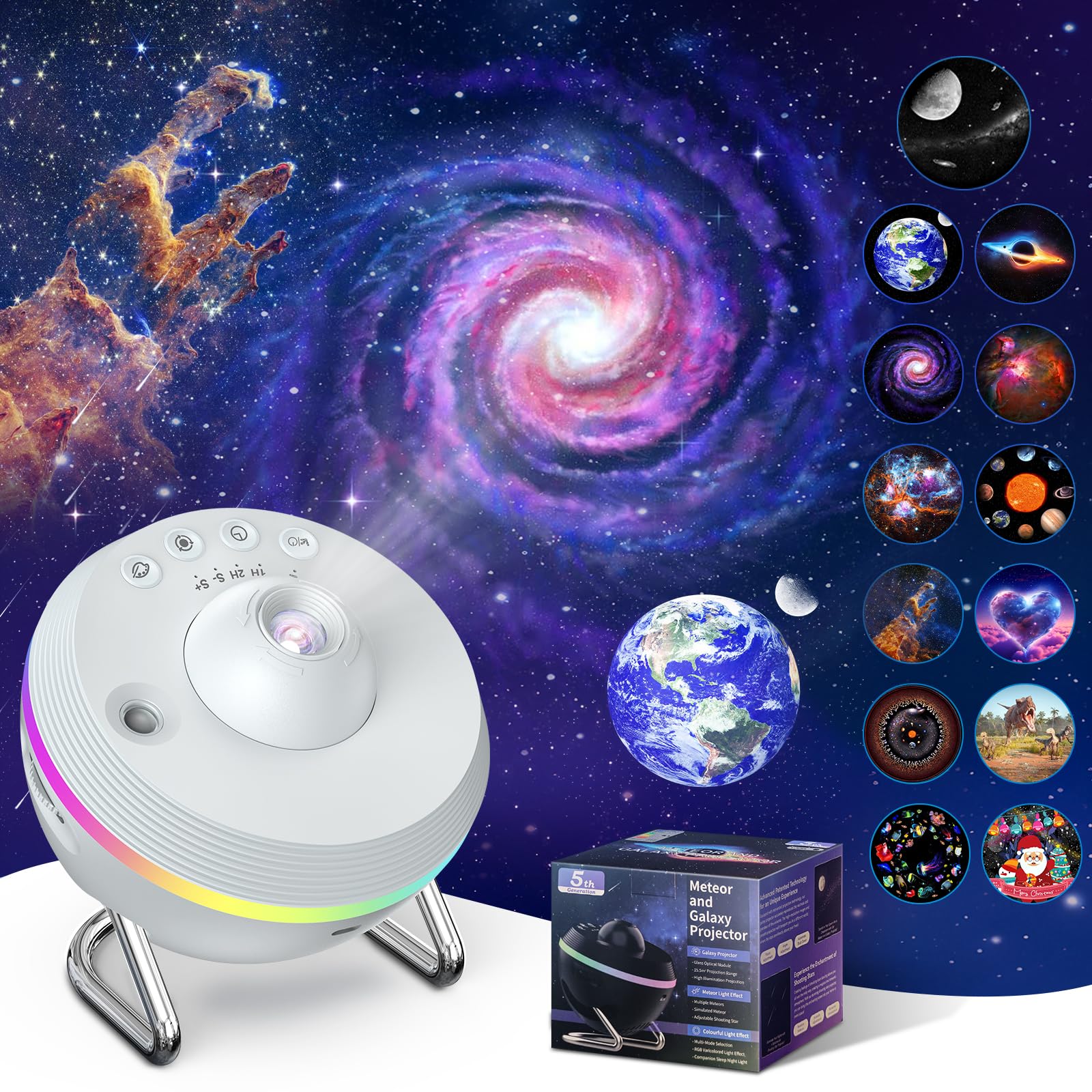 Astarama White Galaxy Star Projector, 13 In 1 Planetarium Projector Space Ceiling Nebula Skylight With Light Strip, Dynamic Meteor Effect,Timer. Home Theater Living Room Decor For Kid Adult Gift