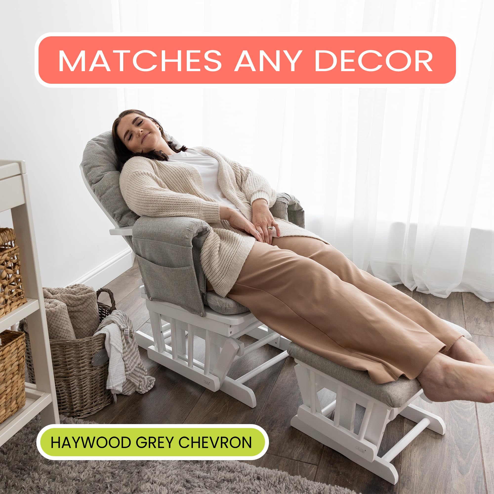 KUB Haywood Chaise d'allaitement inclinable avec Repose-Pieds – 7 Positions, Poches de Rangement, Sécurité certifiée