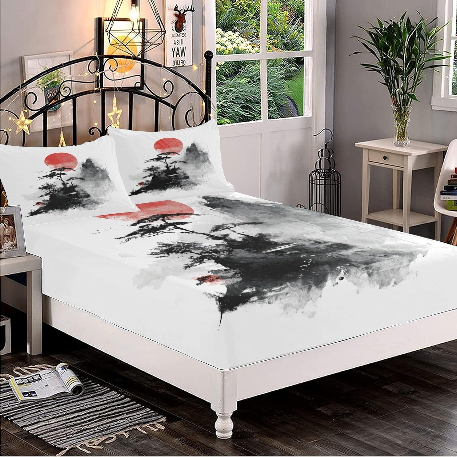 Blanc Drap-Housse en Microfibre Brossée 200x200 cm Bonnet 30cm