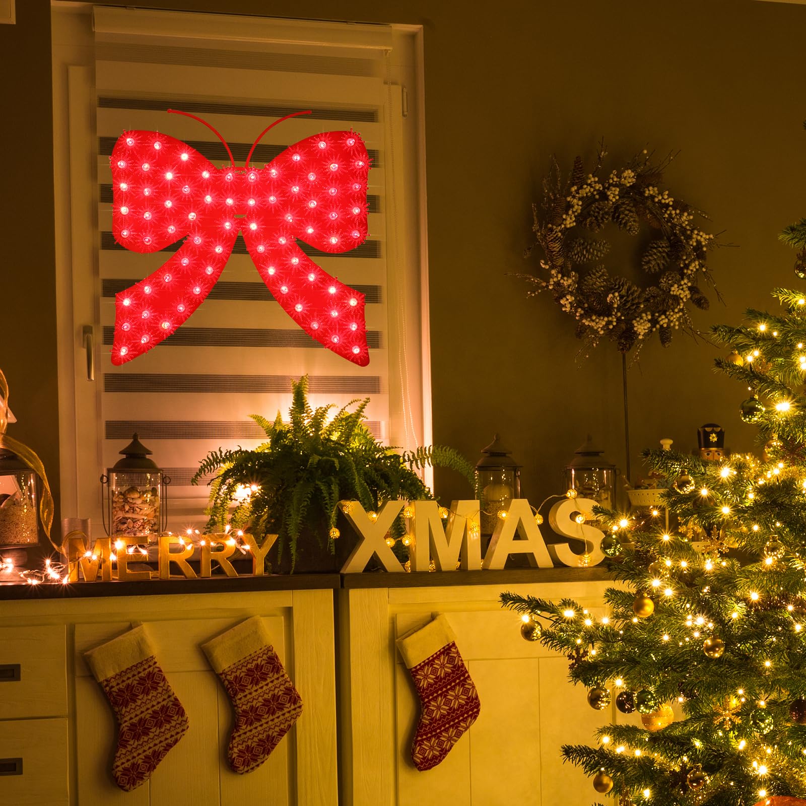 Bow Window Christmas Decorations 260+ Garland Red Bow Window Stock