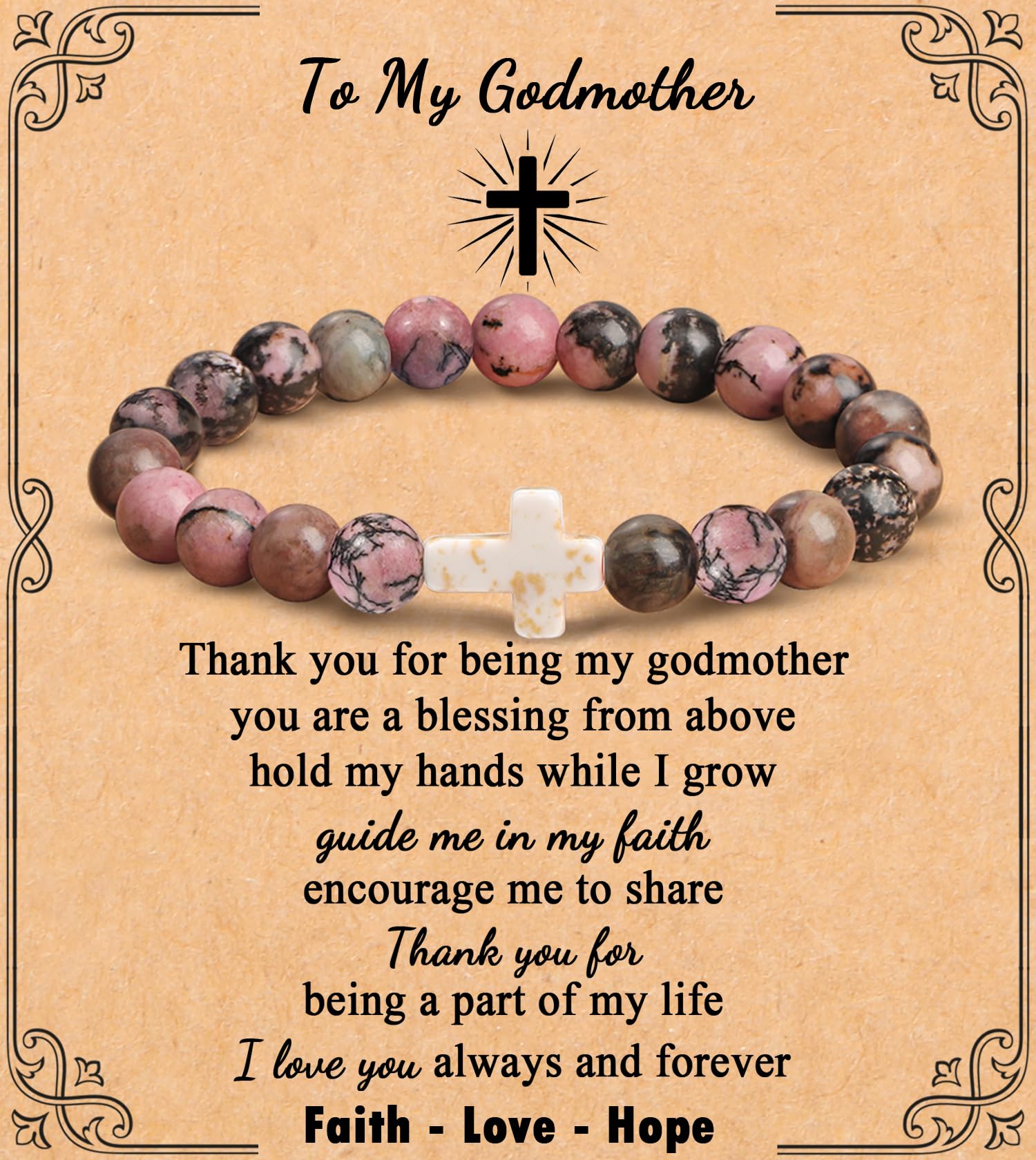 Cross Bracelet for Women Christian Gifts for Daughter Mom Grandma Niece Godmother Religious Baptism Jewelry Birthday Retirement Gifts Beaded Bracelet