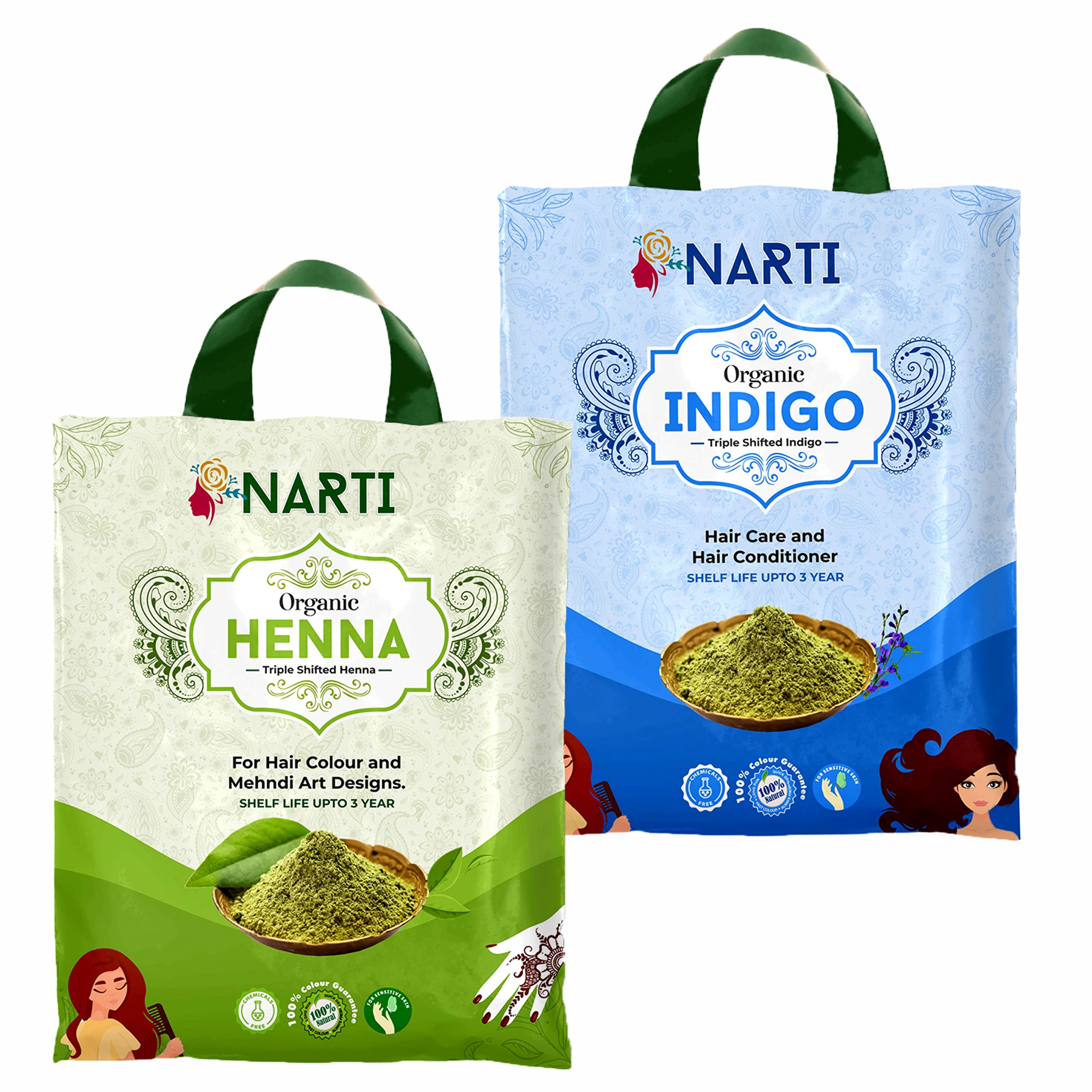 Buy Narti Herbs Organic Henna & Indigo Powder Combo 300g Each