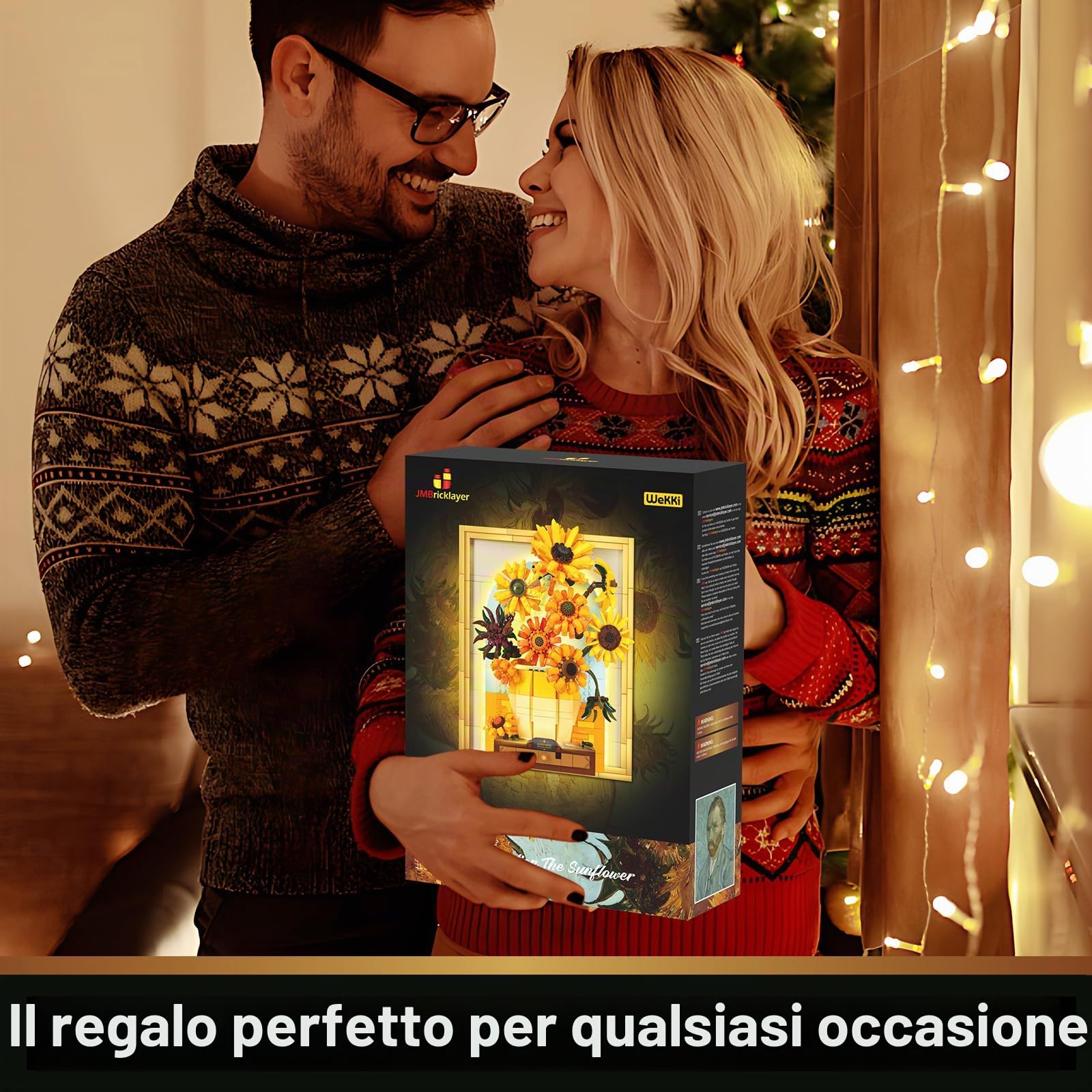 JMBricklayer Set da costruzione con girasole fiori per adulti con luci 70004, Van Gogh Wall Art Crafts Idee Bouquet di fiori, cornice per decorazione della stanza, idee regalo di compleanno per donne
