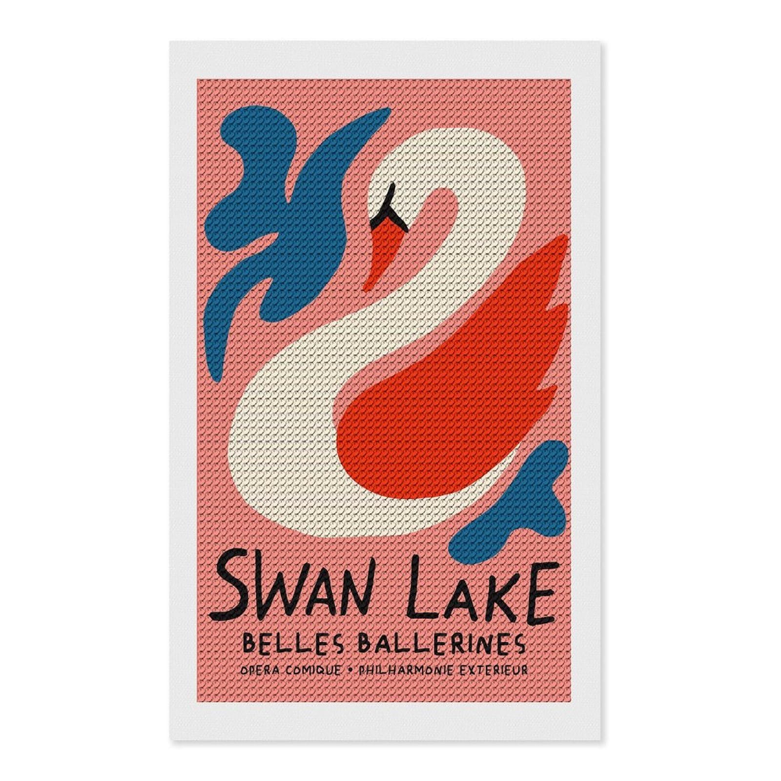 Junmoney Swan Lake Ballet Diamond Art Canvas 12"x20", Easy Handmade Project, Complete Accessories, Bedroom Decor, Birthday Gift