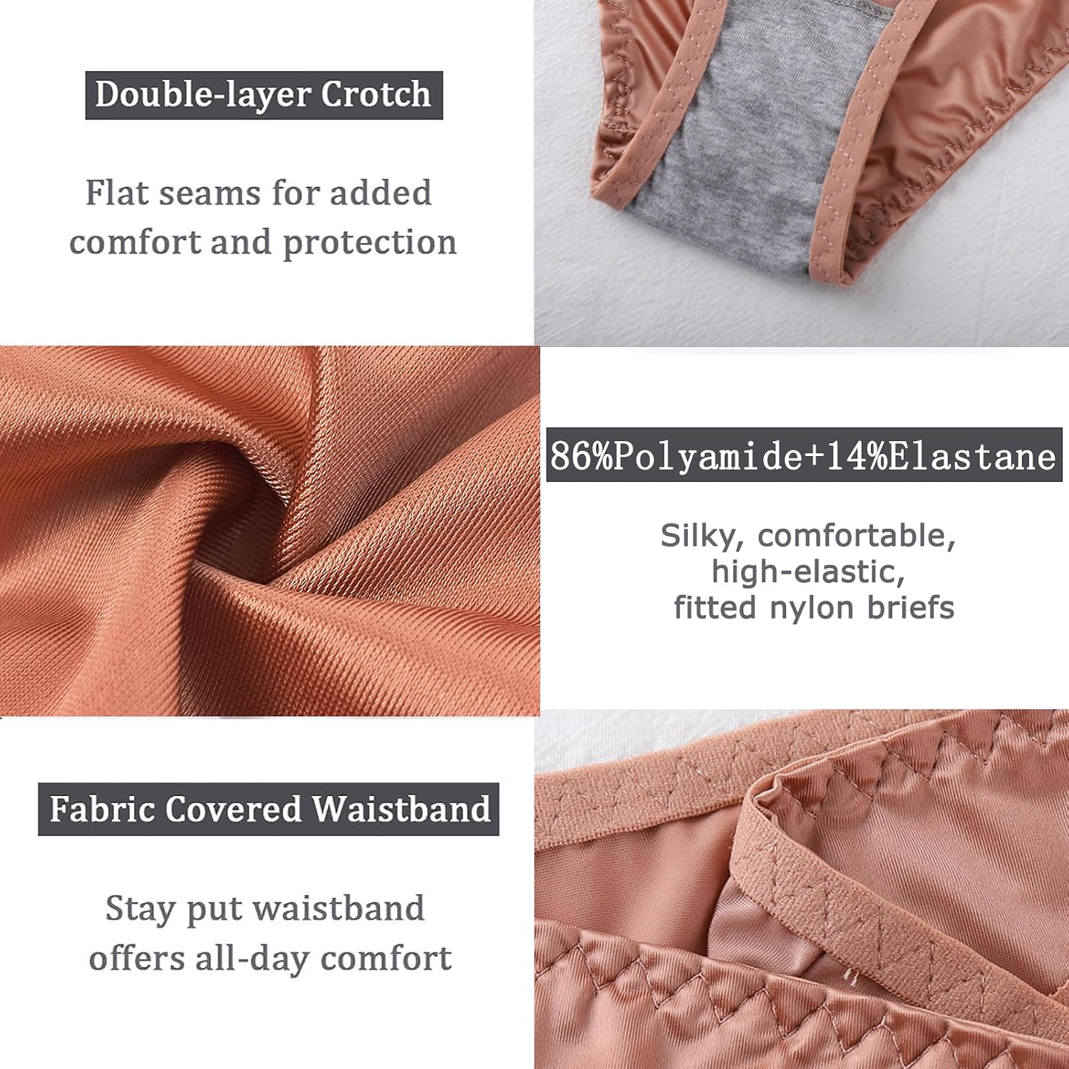 Ladies' High-Waisted Silk Satin Briefs, 5-Pack | Soft Nylon, Elegant & Seamless Underwear