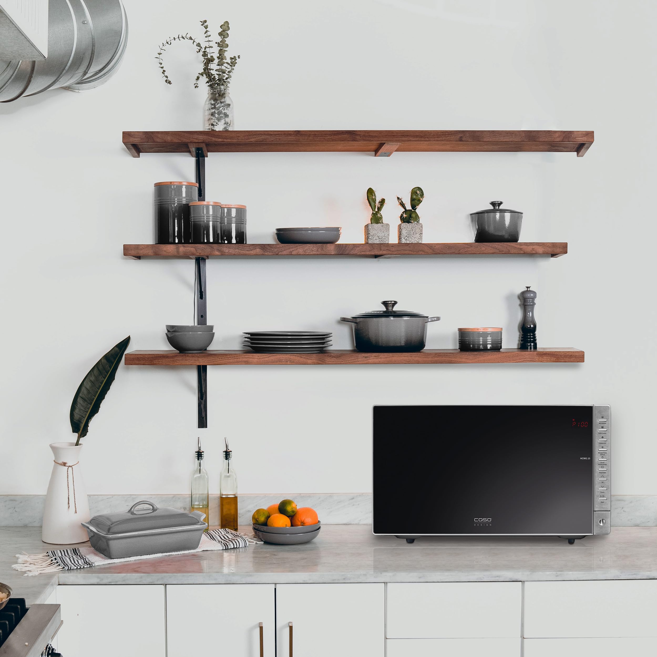 CASO HCMG 25 Mikrowelle mit Heißluft & Grill–900W Mikrowelle, Heißluft bis 240 °C, 25 L Garraum, 10 Programme, 4 Kombifunktionen, Edelstahl-Innenraum, Glasdrehteller Ø 31,5 cm, Spiegelfront
