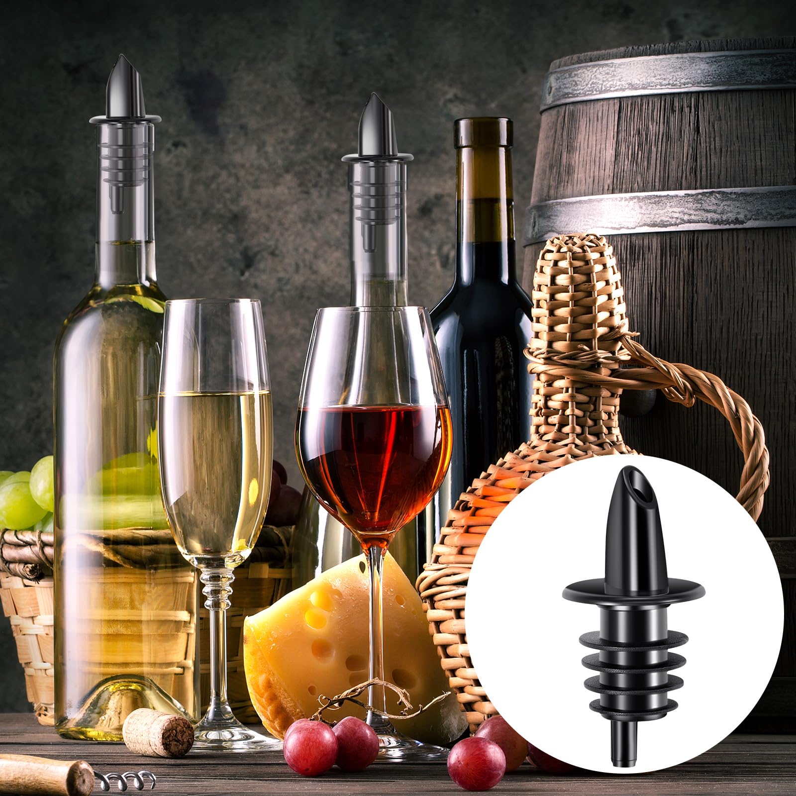 Maxcheck 200 piezas de botellas de licor vertedores de botellas de plástico para alcohol, boquillas negras clásicas para botellas para fluir jarabe, vino, aceite, alcohol, hielo, café, pubs, clubes