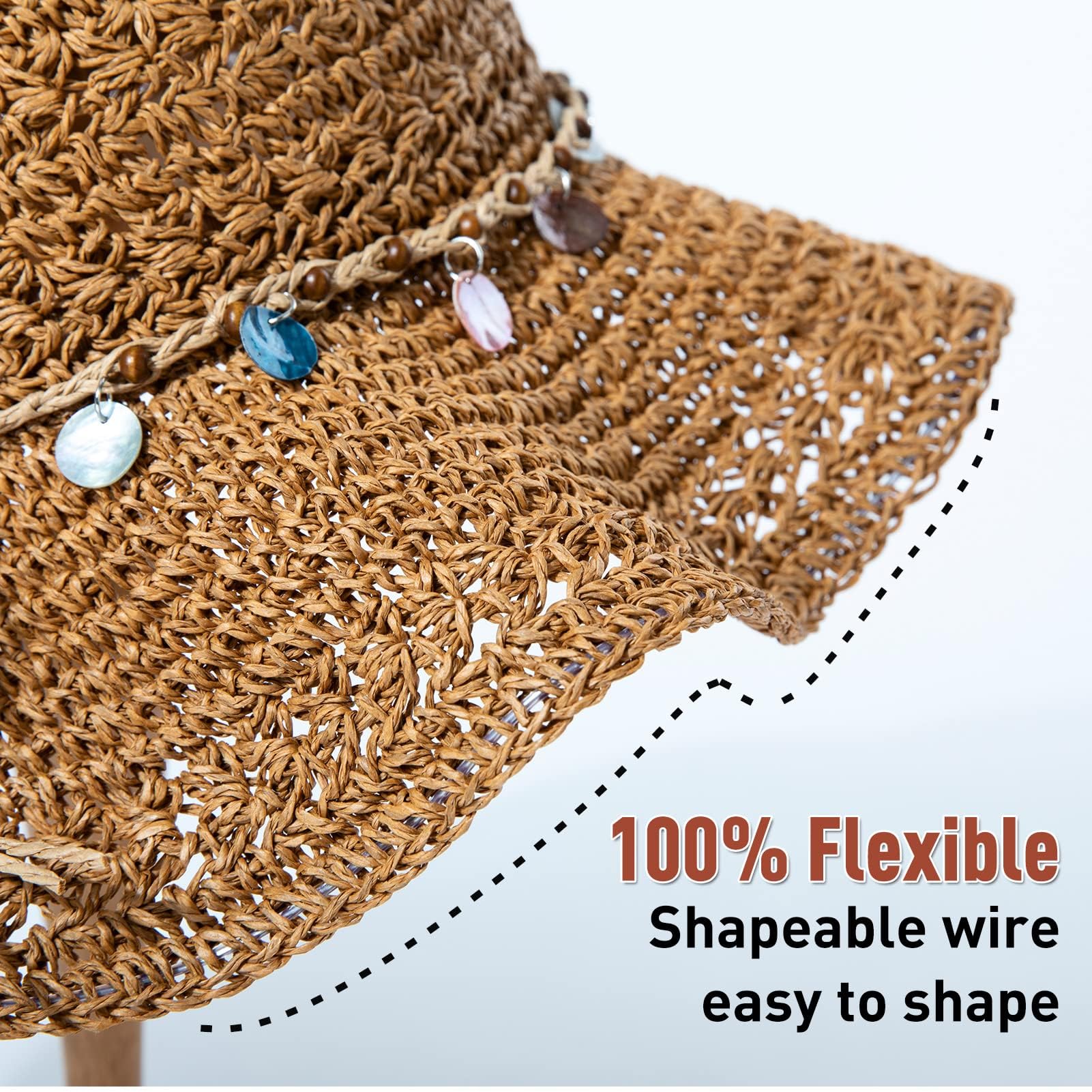 Comhats Chapeaux de soleil pour femme faits à la main Chapeau de paille pliable d'été Chapeau de plage Chapeau de protection UV