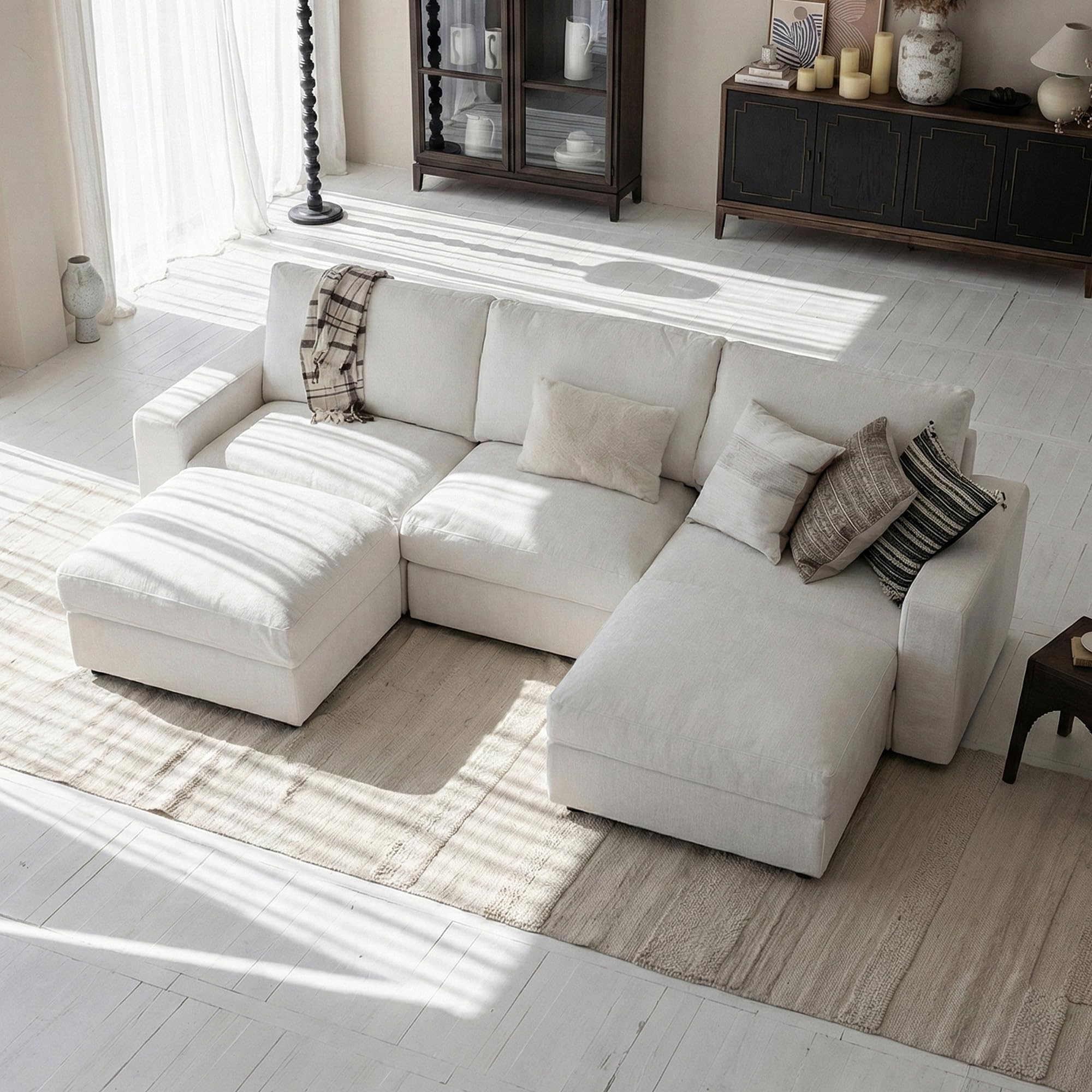 Cloud Couch Sectional 113.8'' Oversized White Modular Cloud Sofa with Storage Ottoman Deep Seating with Washable Covers Cloud Couches for Living Room 3 Seater with 2 Ottoman