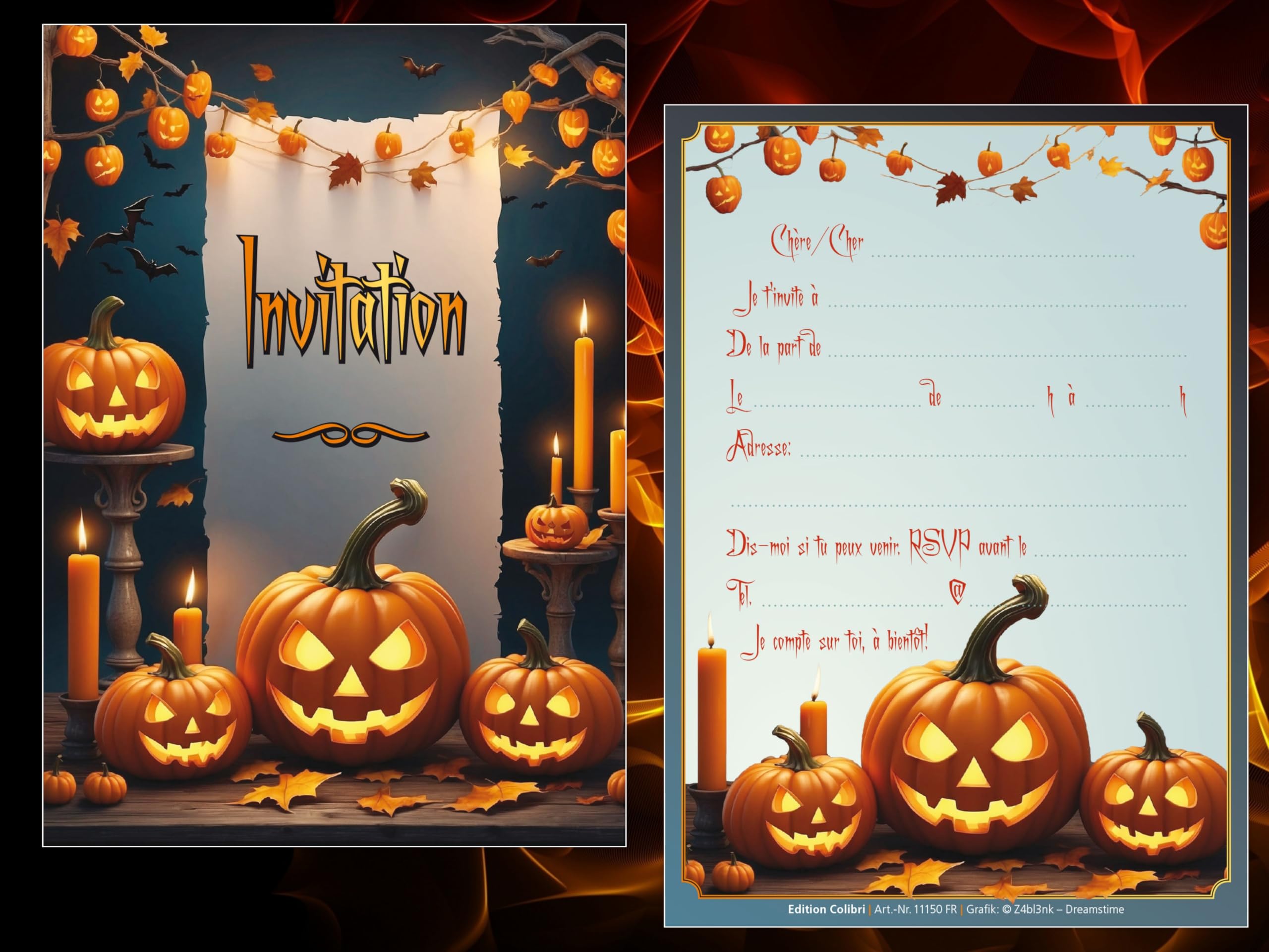 Lot de 10 cartons d'invitation pour la fête effrayante/Halloween: invitations pour la citrouille effrayante ou la fête d'Halloween de l'Edition Colibri (11150 FR) - Image 3