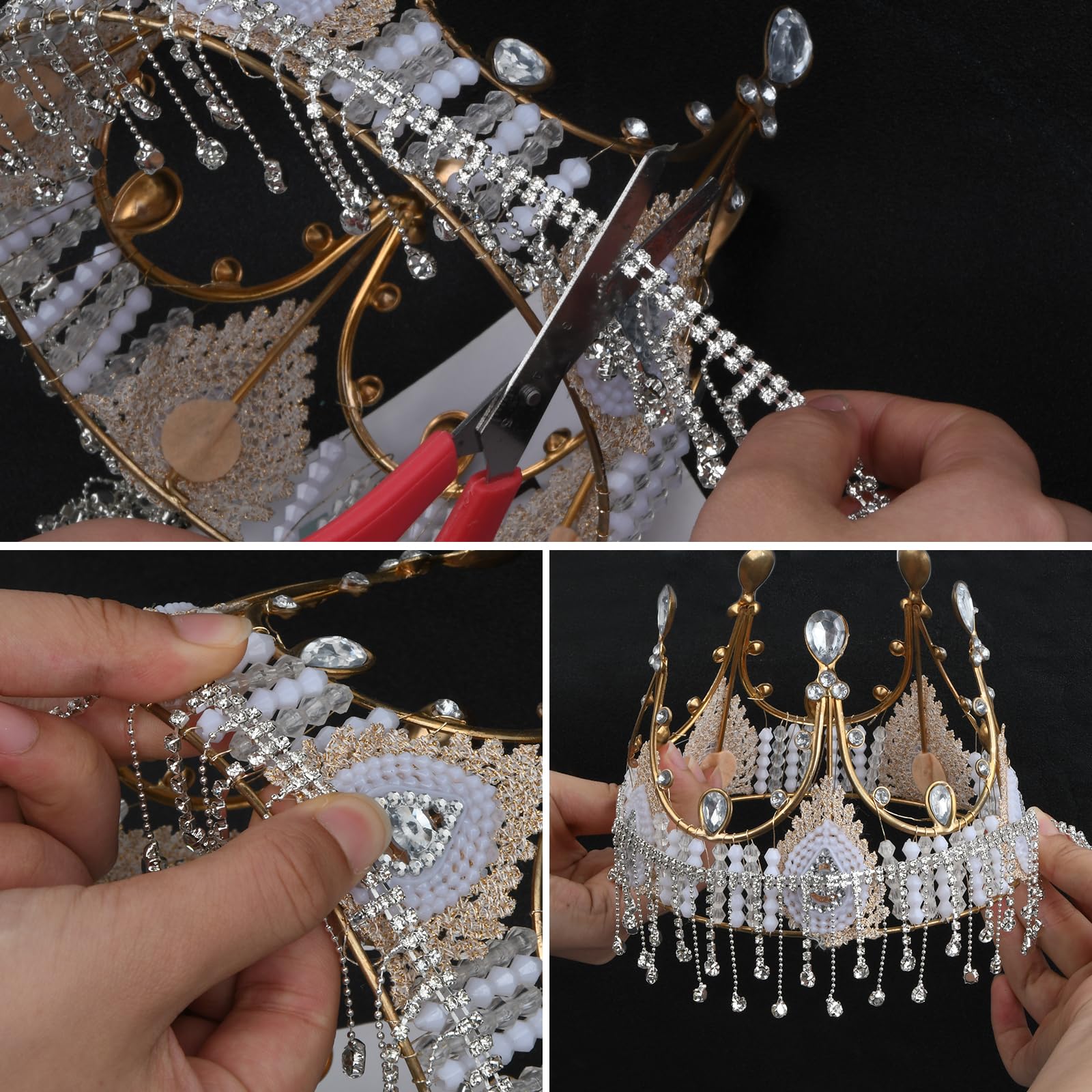 Fransenband Mit Perlen & Strass Für DIY – Silber, Weiß, Schwarz, Ca. 1 M, Quastenlänge 2-3.5 Cm