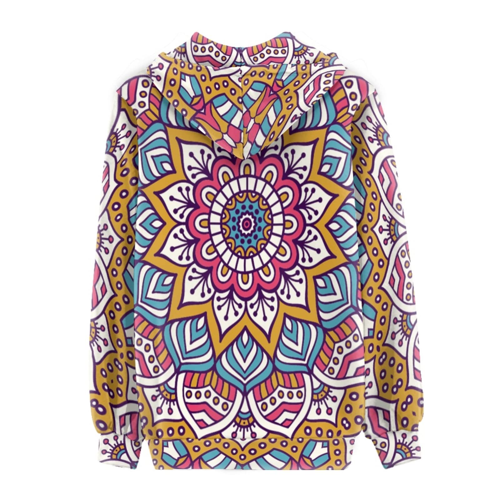 Felpa con cappuccio da donna con tasca, mandala, stampa leopardata, teschi oversize felpa con cappuccio a maniche lunghe S-Xxl, Fiore di mandala., XS