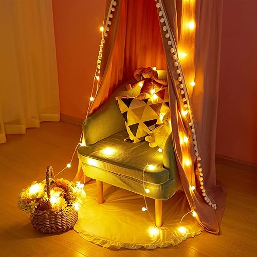 Miniatura 4 de LOAOL Toldo de cama para niños con pompones de algodón para cuna cubierta de red para bebé cortina de cuna rincón de lectura tienda de campaña