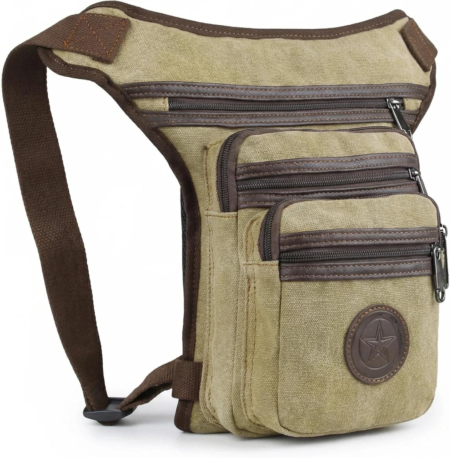 Waterproof Canvas Drop Leg Bag, Multi-Pocket Thigh Bag for Men and Women, 7x2.4x11.8 Inch, for Hiking, Cycling, Motorcycling, Fishing (Khaki)