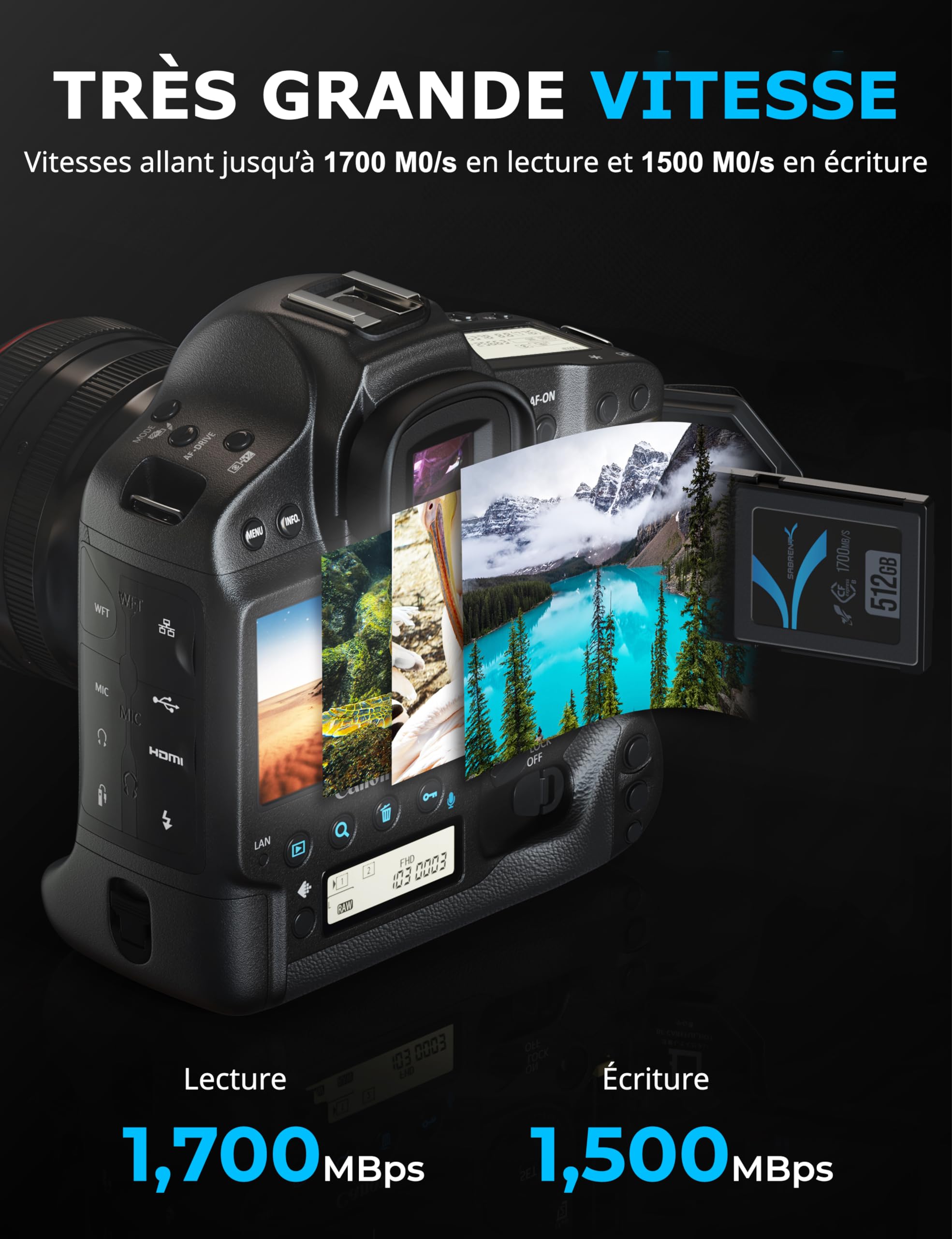 SABRENT CFexpress Type B 512Go Carte Mémoire Rocket CFX CompactFlash L1700Mo/s E1500Mo/s 4K RAW