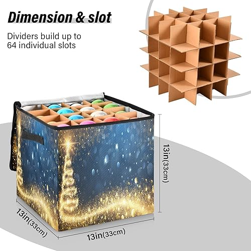 Miniatura 3 de FLildon Caja de almacenamiento de adornos de Navidad con patrón de árbol de Navidad con purpurina, 64 adornos navideños con divisores, 4 bandejas