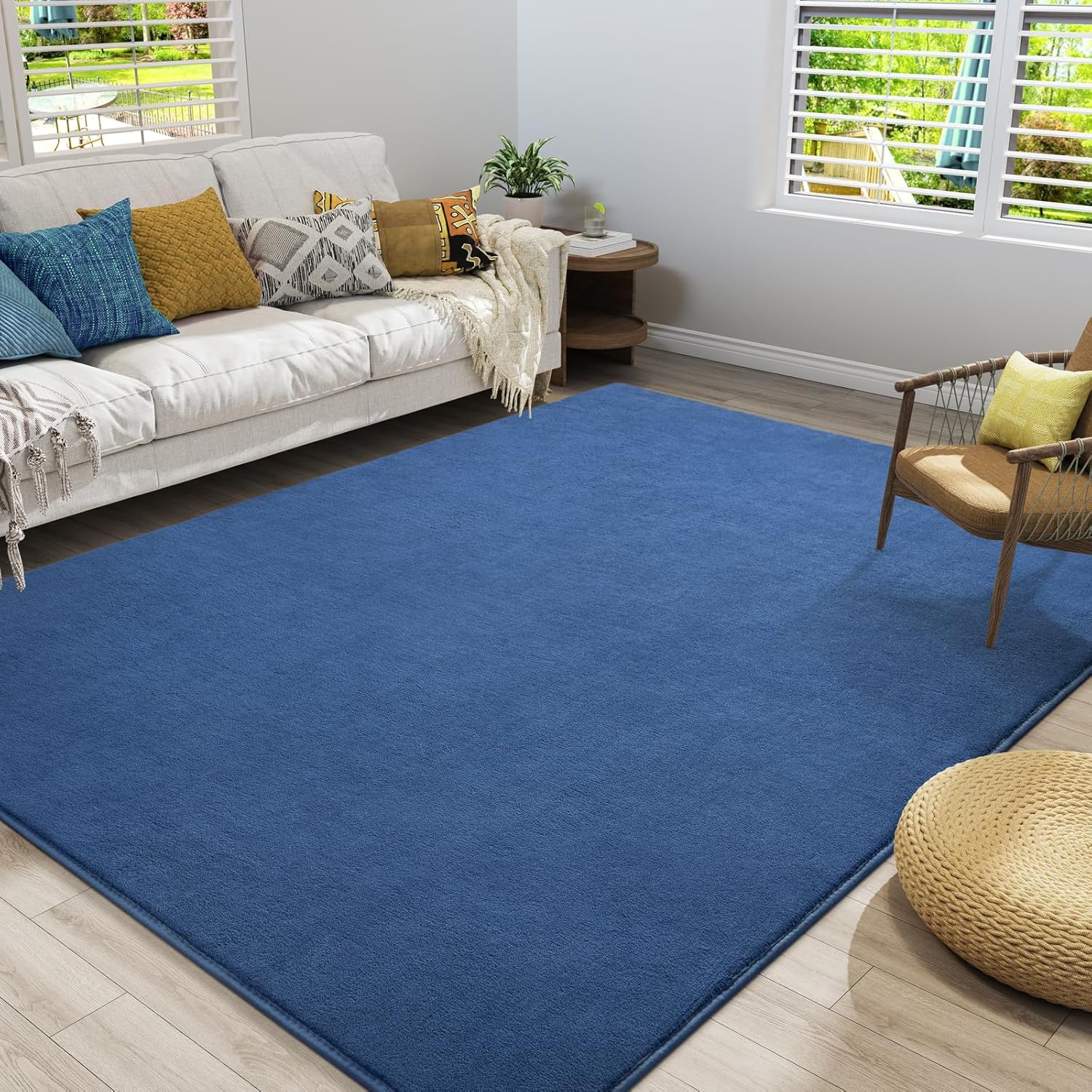 Amearea Large Modern Area Rugs for Bedroom Living Room, 5x8 Feet Blue Thickened Memory Foam Rug, Fluffy Indoor Washable Rugs Non Slip Minimalist Carpet for Boys Girls Dorm Nursery Room Decor