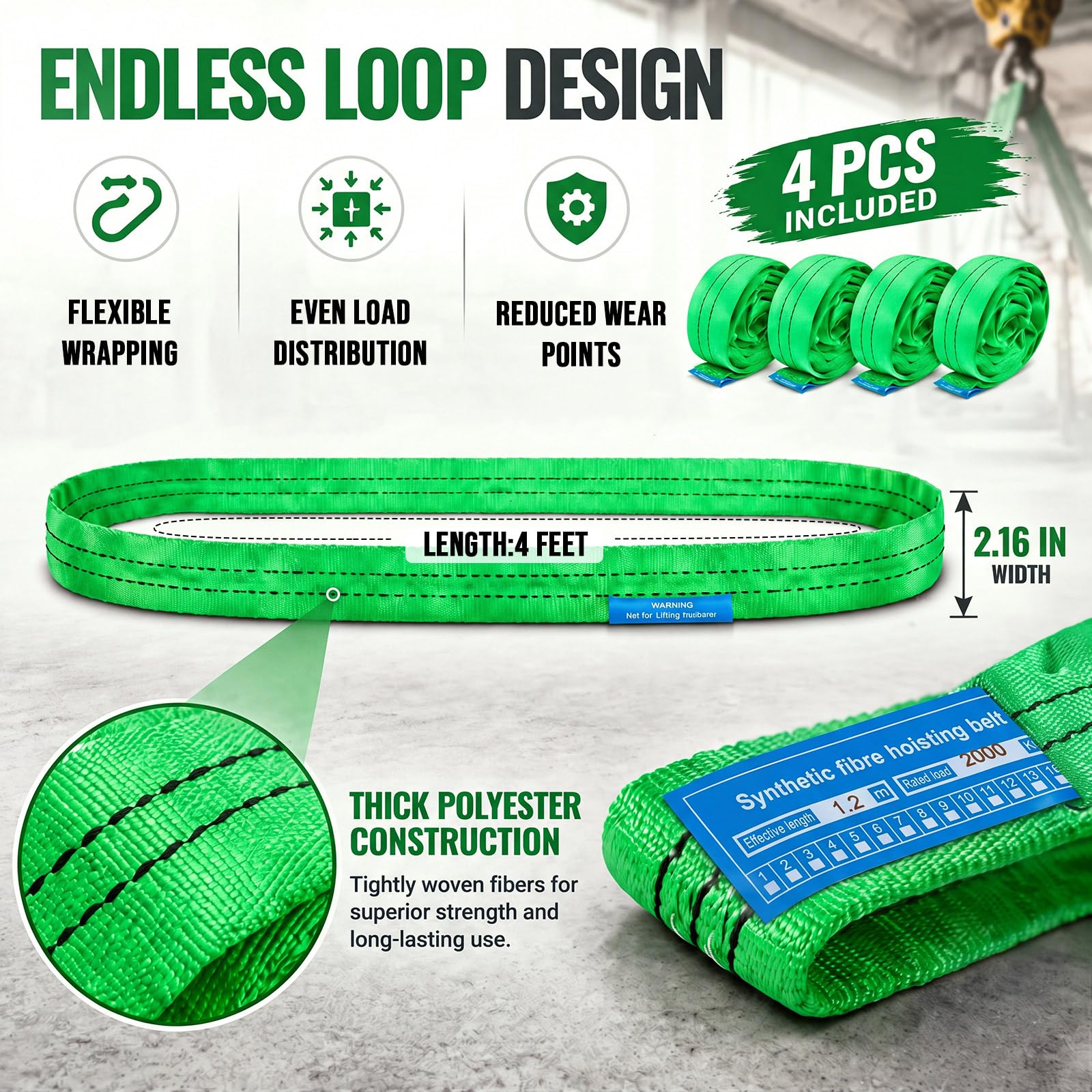 Fabbay Lifting Straps - 4 Pack Endless Round Slings -2 Fabbay Lifting Straps - 4 Pack Endless Round Slings -2