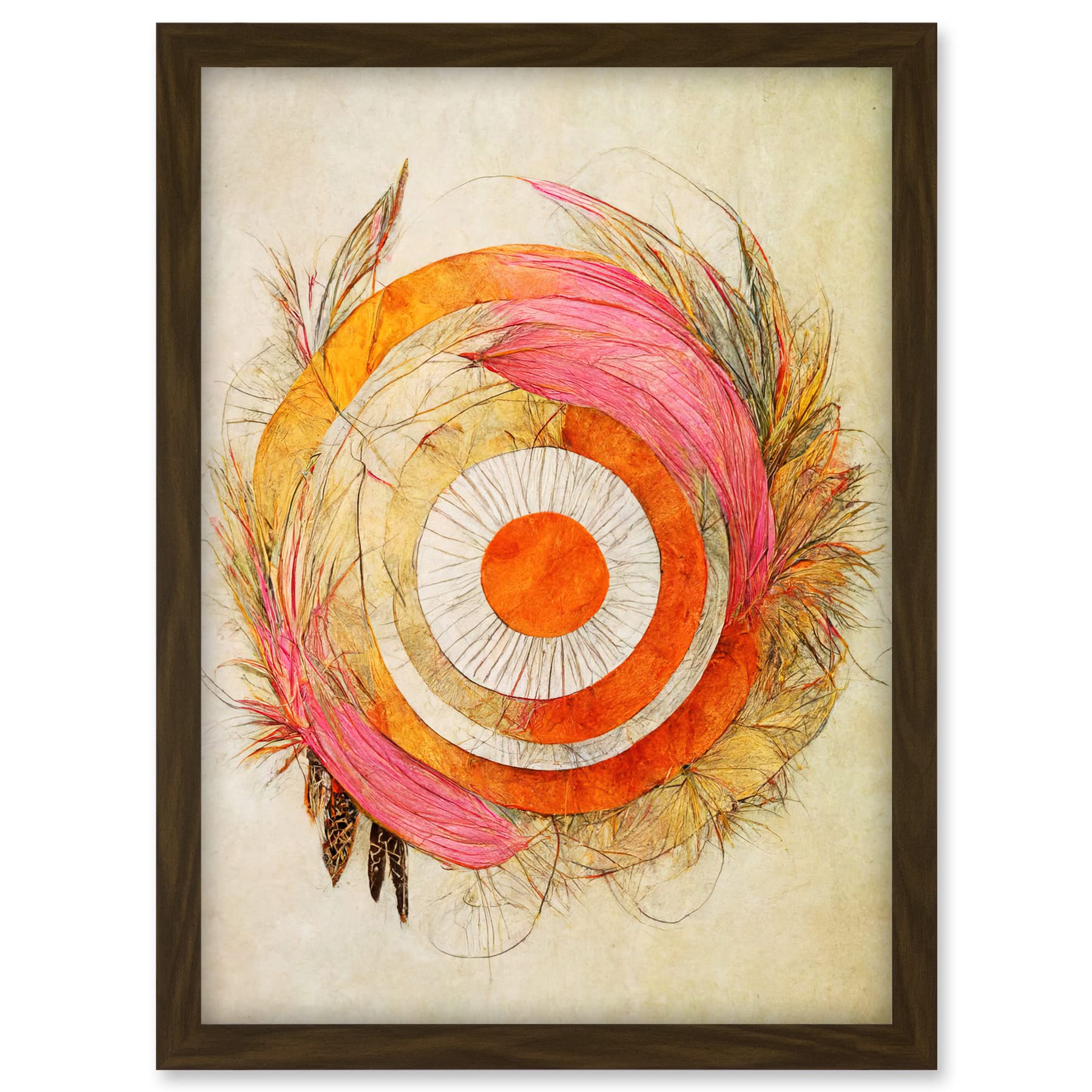 Doppelganger33 LTD Abstract Dreamcatcher With Feathers In Soft Pastel Palette Artwork Framed A3 Wall Art Print