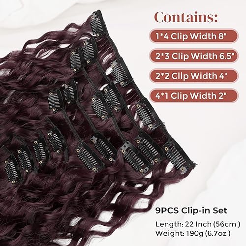 Miniatura 9 de LONAI Extensiones de cabello negro LN002 de 22 pulgadas rizado con clip, extensiones de cabello sintético largo suave y grueso para mujer, color