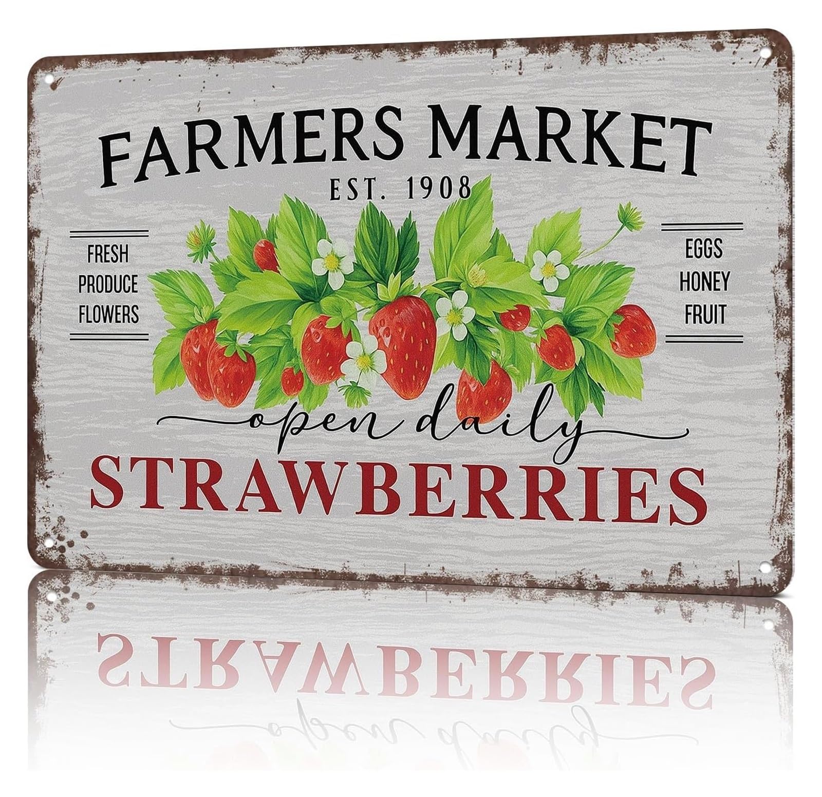 VWWJCCRO Classic Vintage Tin Sign Red Strawberries Watercolor Style Garden Theme Cafe Diner Decor 8 X 12 inch