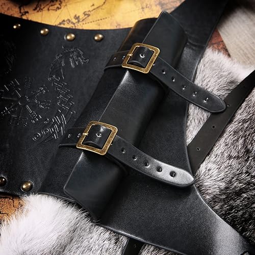 Miniatura 5 de HZMAN Tótem vikingo medieval espada rana ajustable cuero PU doble espada correa Cosplay Renacimiento LARP