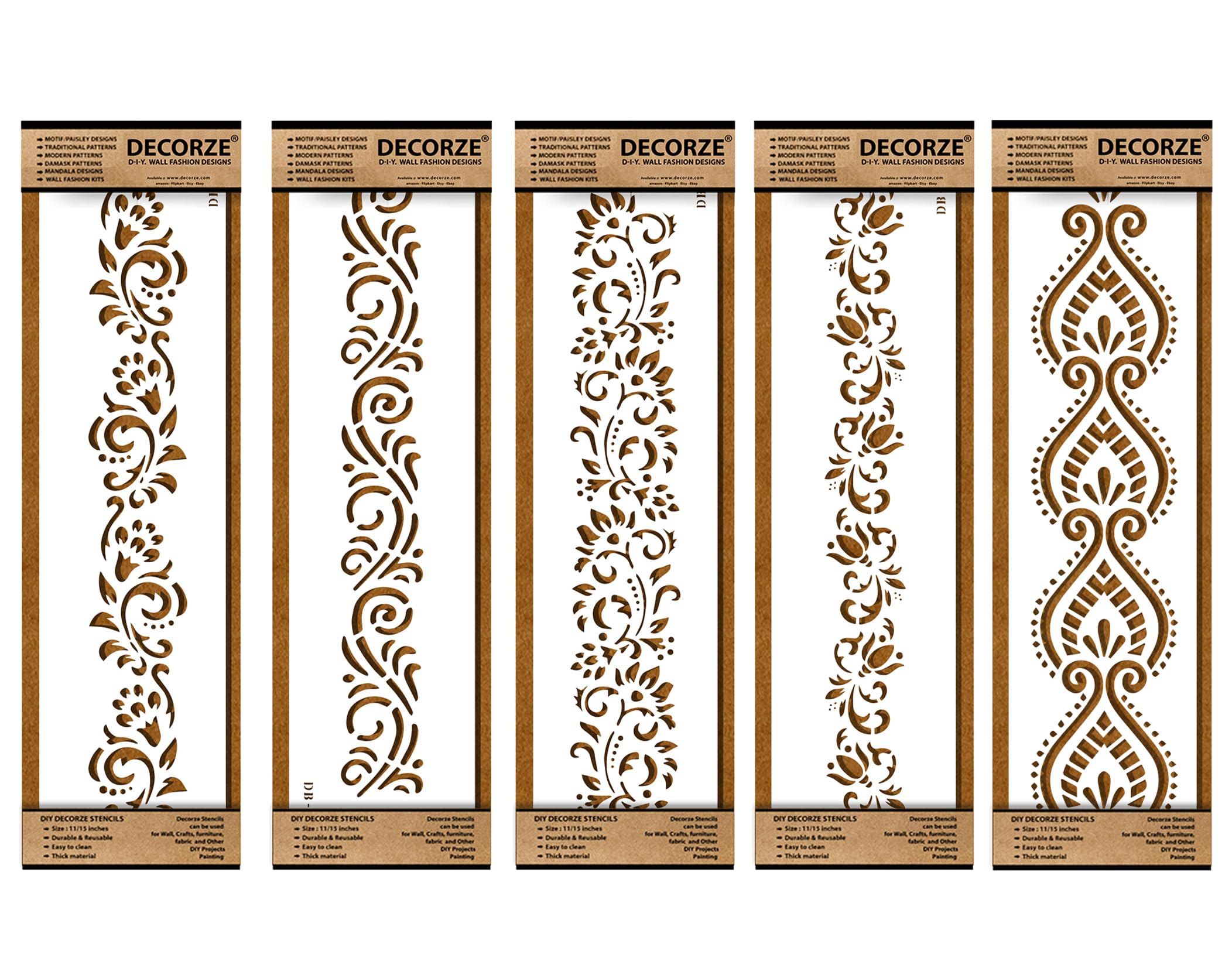 Plastic Stencils for Border Art, Stencils for Wall, Border Stencils for Wall Painting Suitable for Room Wall Decoration Purpose (Set of 5)(Color-White)|Design-11