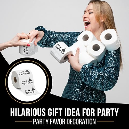 Miniatura 7 de Papel higiénico para decoración de cumpleaños número 62 para hombres y mujeres, diseño divertido, gran risa divertida, ecológico, ultra suave y