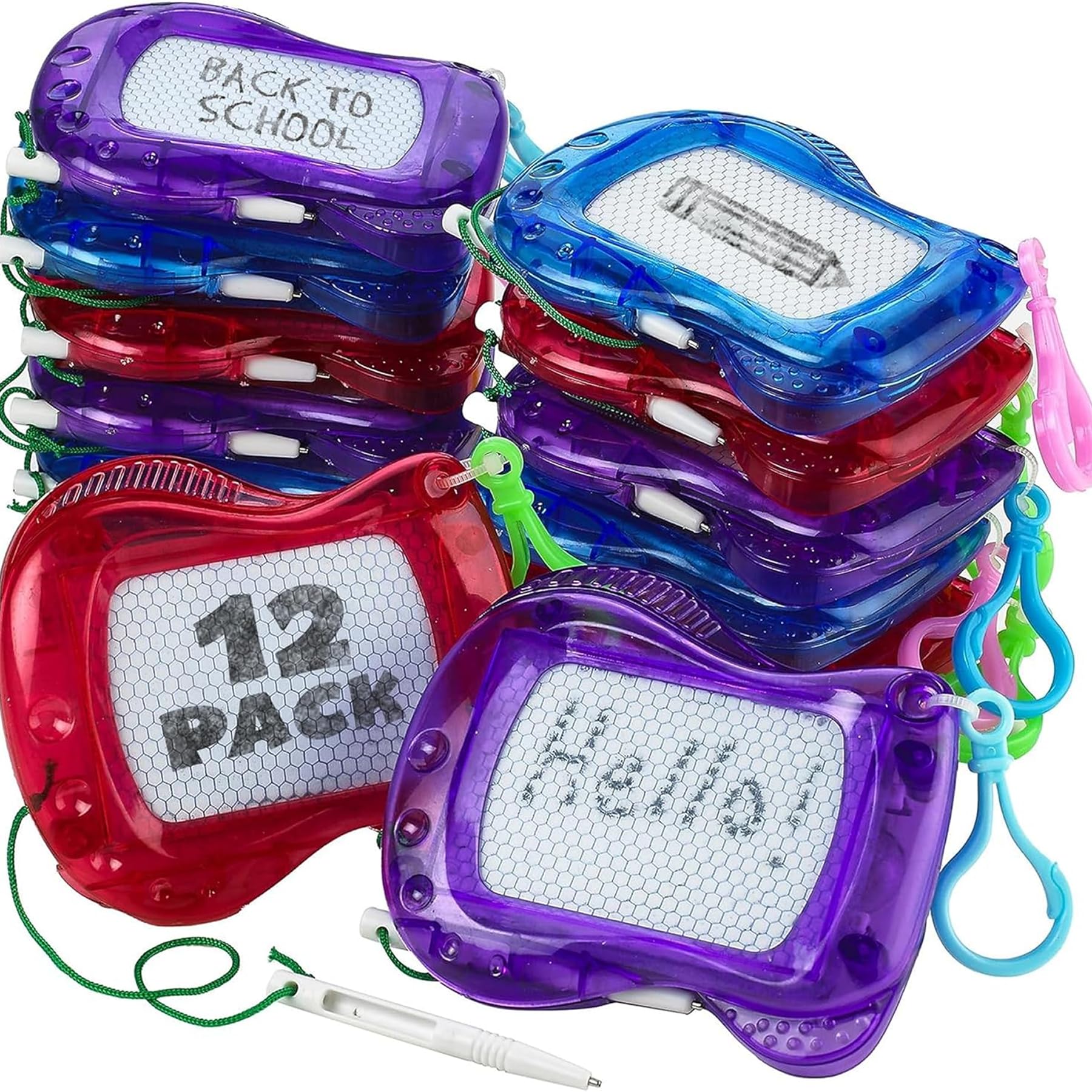 Photo 1 of Bedwina Mini Magnetic Drawing Board for Kids - (Pack of 12) Backpack Keychain Clip Drawing Boards, Erasable Doodle Sketch Writing Pad Boys & Girls, Birthday Kids Party Favors