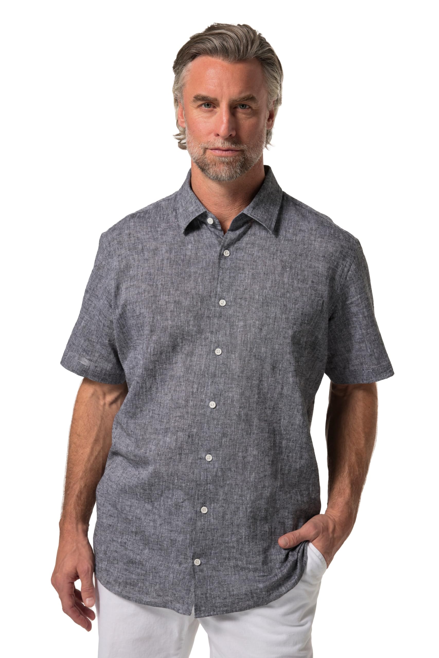Boston Park Herren große Größen Übergrößen Menswear L-8XL Leinenmix-Hemd, Halbarm, Streifen, Kentkragen, Comfort Fit 830590