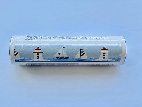 Miniatura 4 de Dundee Deco BD6236 - Borde de papel pintado prepegado, azul náutico, blanco, veleros rojos, borde de pared de faro, diseño retro, 15 pies x 6