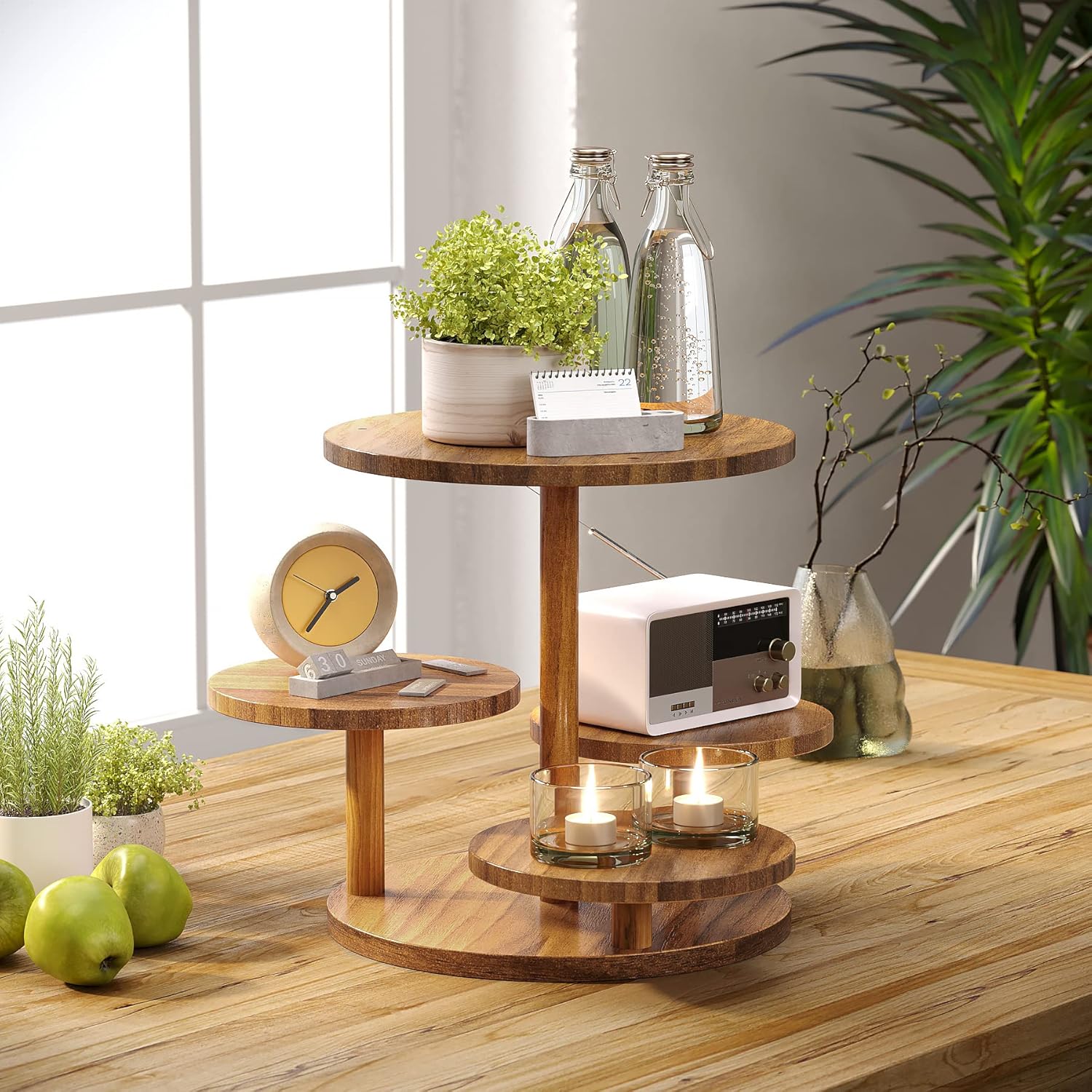 HURZMORO 4 Tier Cupcake Tower Stand for 50 Cupcakes,Wood Cake Stand with Tiered Tray Decor,Farmhouse Tiered Tray Decor,Cupcake Display for Birthday Graduation Baby Shower Tea Party (Albizia)