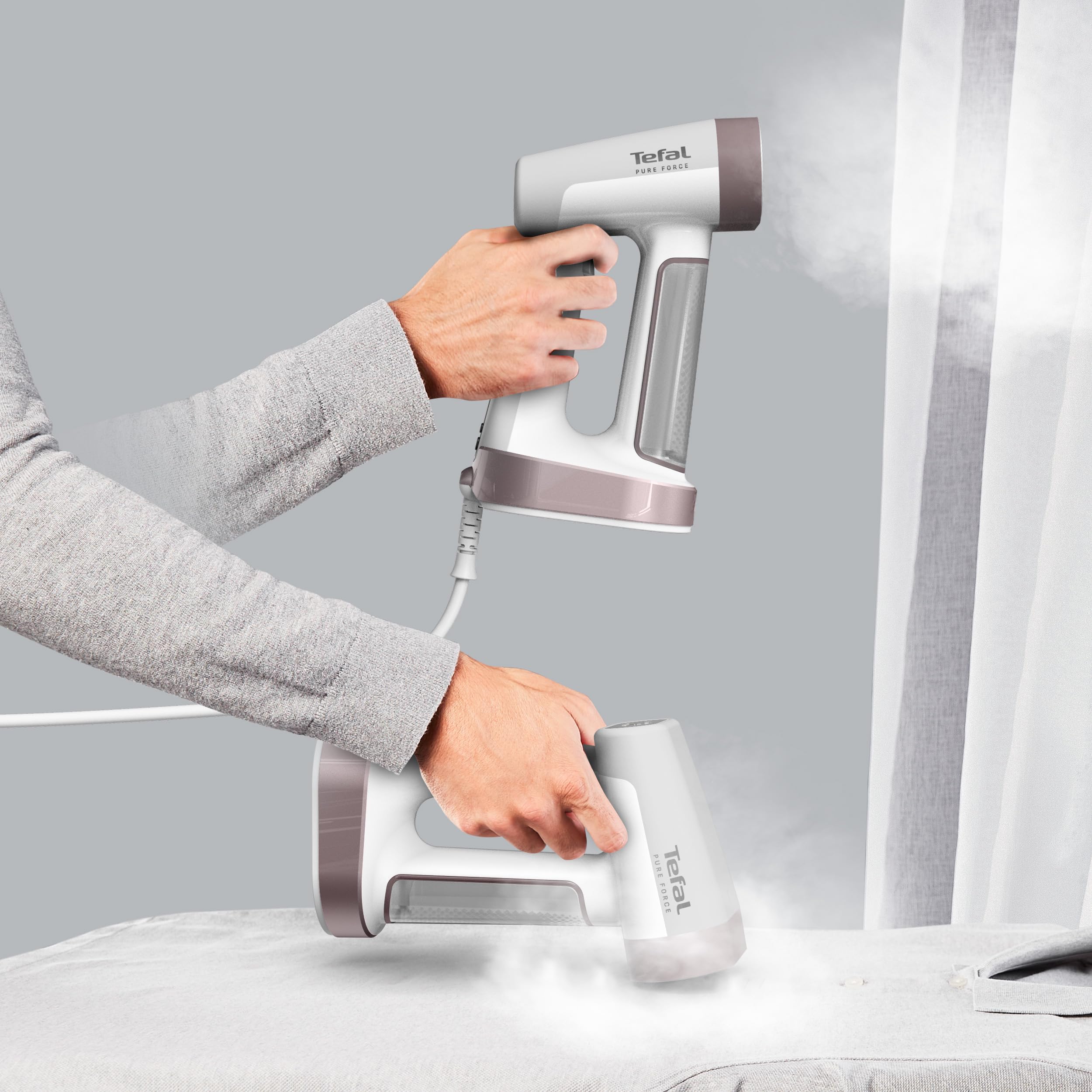 Tefal Pure Force 2-in-1 Dampfbürste, vertikal Dampfen, horizontal Bügeln, 12 Min. ununterbrochenen Dampf, 4 Stufen, Boost-Funktion, beseitigt 99,99 Prozent der Bakterien, 25 Sek. Aufheizzeit, DT8720E0