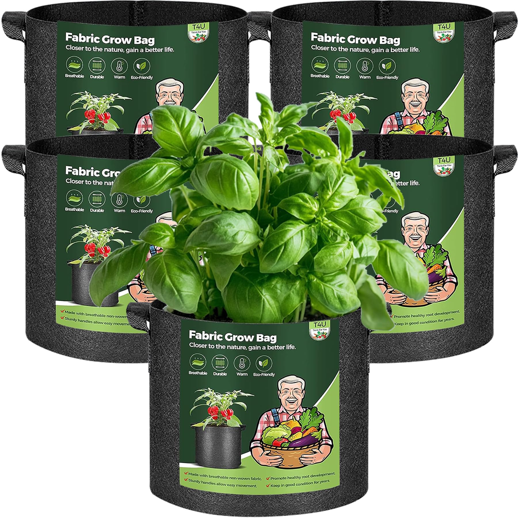 T4U 1 Gallon Grow Bags 5 Pack