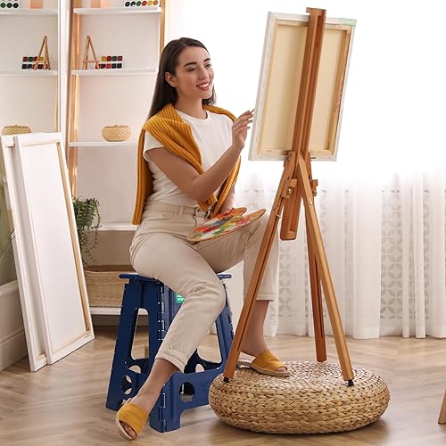 Miniatura 5 de Taburete plegable de 17.5 pulgadas, capacidad de 400 libras, taburete plegable de plástico resistente para adultos y niños, taburete con asa, asa