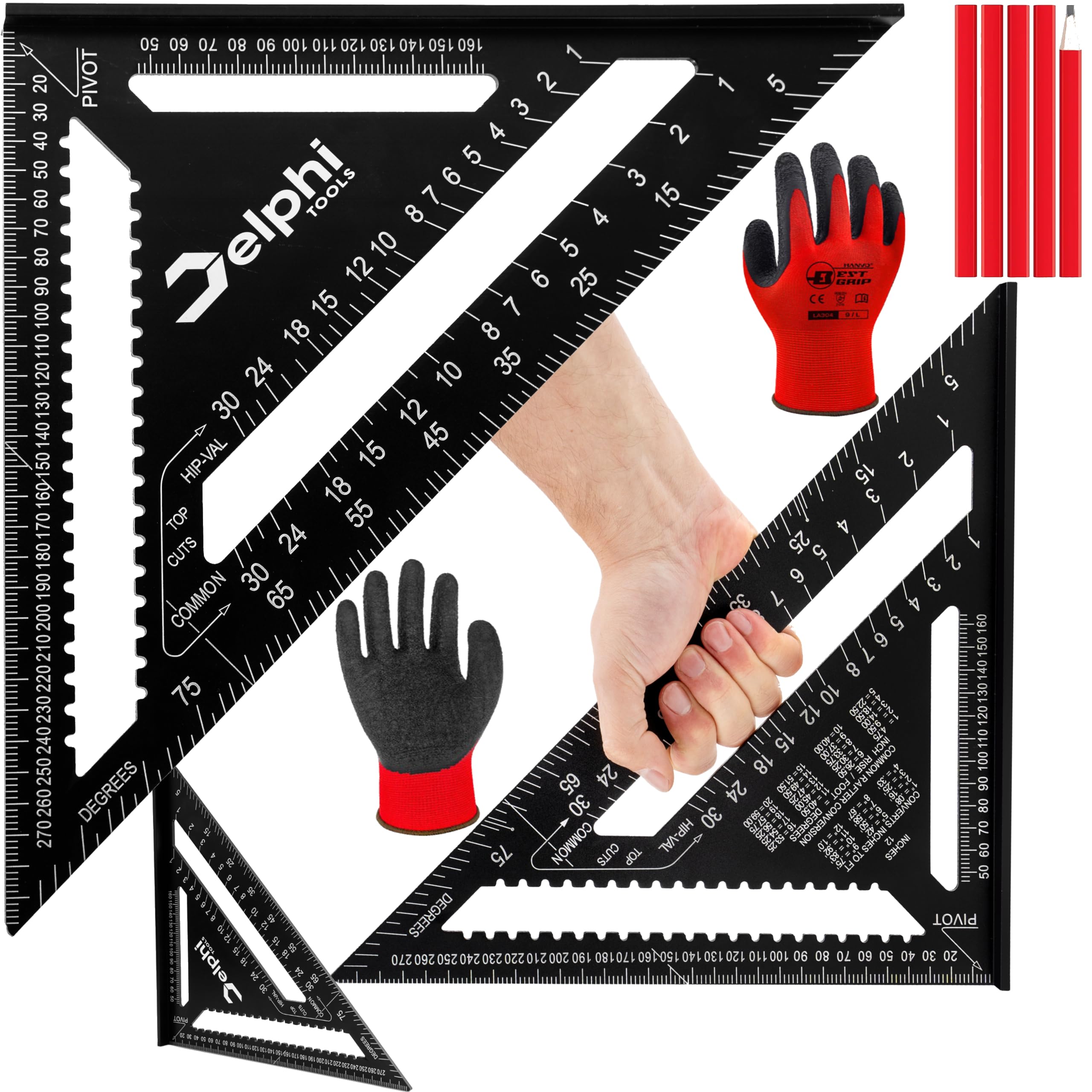 DELPHI Angolo da carpentiere 300mm 90° Professionista Misuratore d'Angoli Triangolo Rinforzato