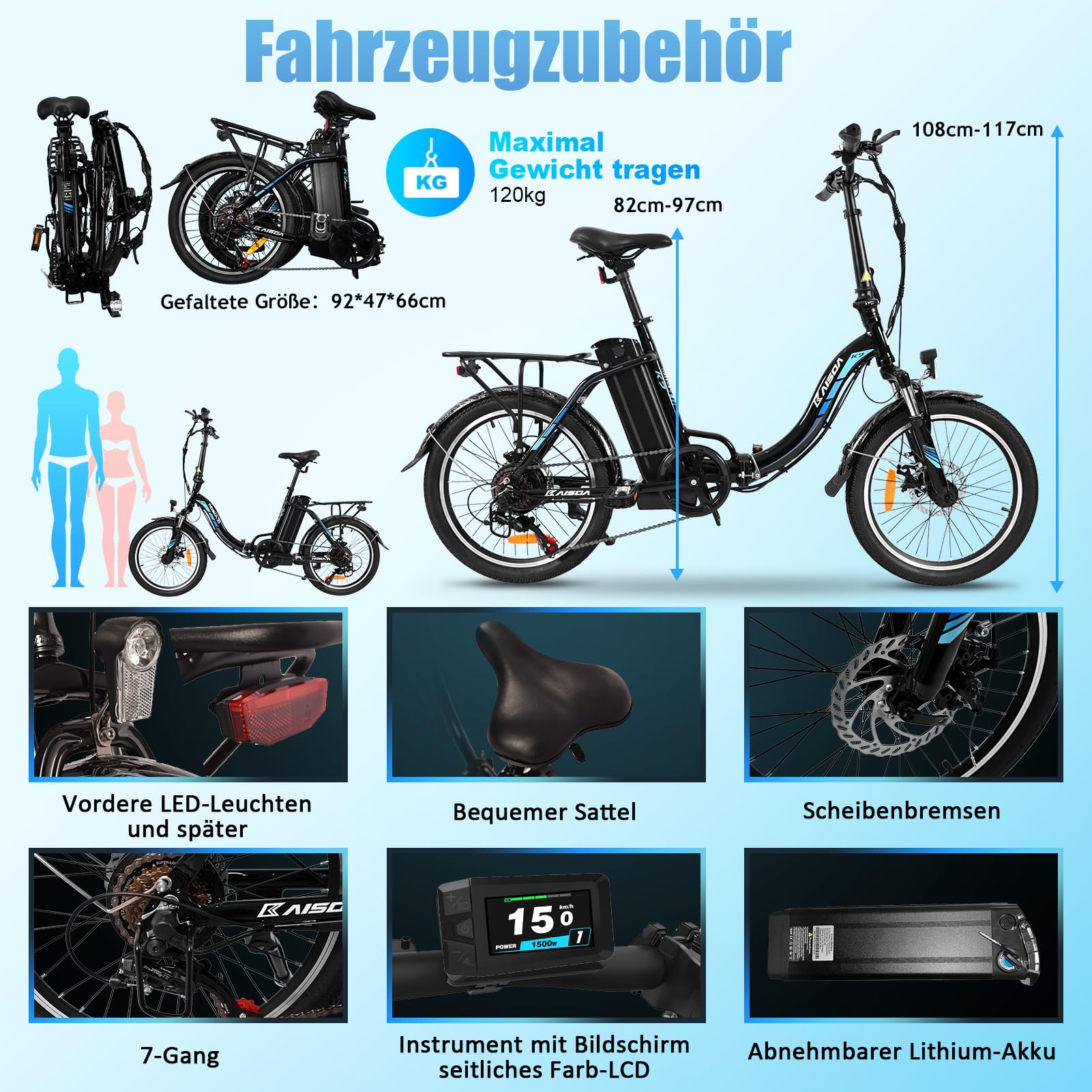 E-Bike Klapprad 20 Zoll Elektrofahrrad Mit 250W Motor 36V 13Ah Abnehmbarem Li-ion Akku Bis 100km Distanz,7-Gang,Pedelec Ebike E-Citybike E-Fahrrad Für Erwachsene