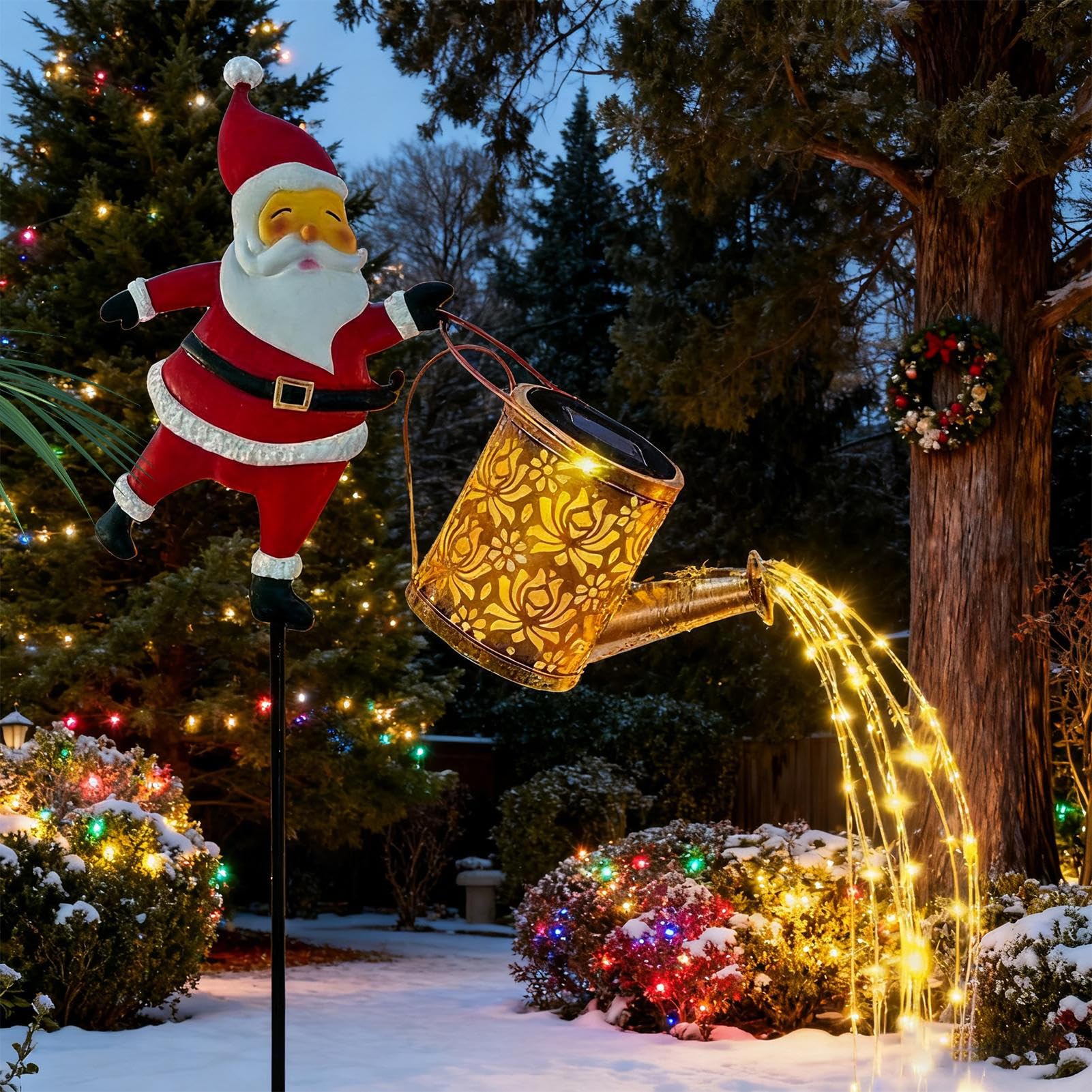 Santa Watering Can Lights Waterproof Solar Vintage Decorations Christmas Watering Can Light for Holiday Home Lawn Outside Backyard