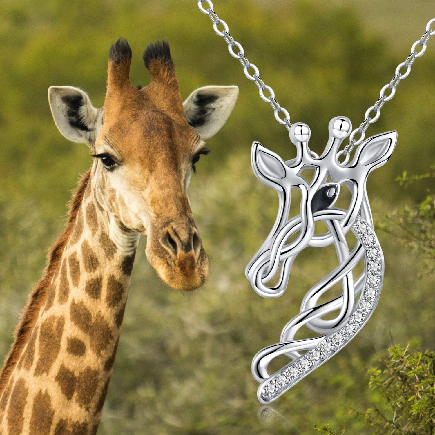 Collier Girafe Dames En Argent Sterling Bijoux Mère Fille Silhouette Nœud Celtique Pendentif Cadeau D'Anniversaire