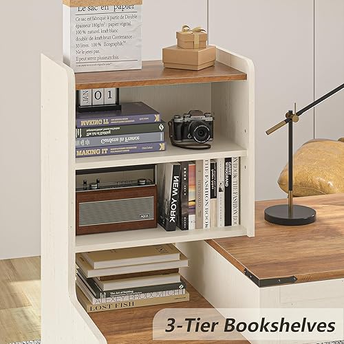 Miniatura 5 de Escritorio para computadora de granja de 60 pulgadas con cajones, escritorio de oficina en casa con estantería, escritorio de tocador, mesa de