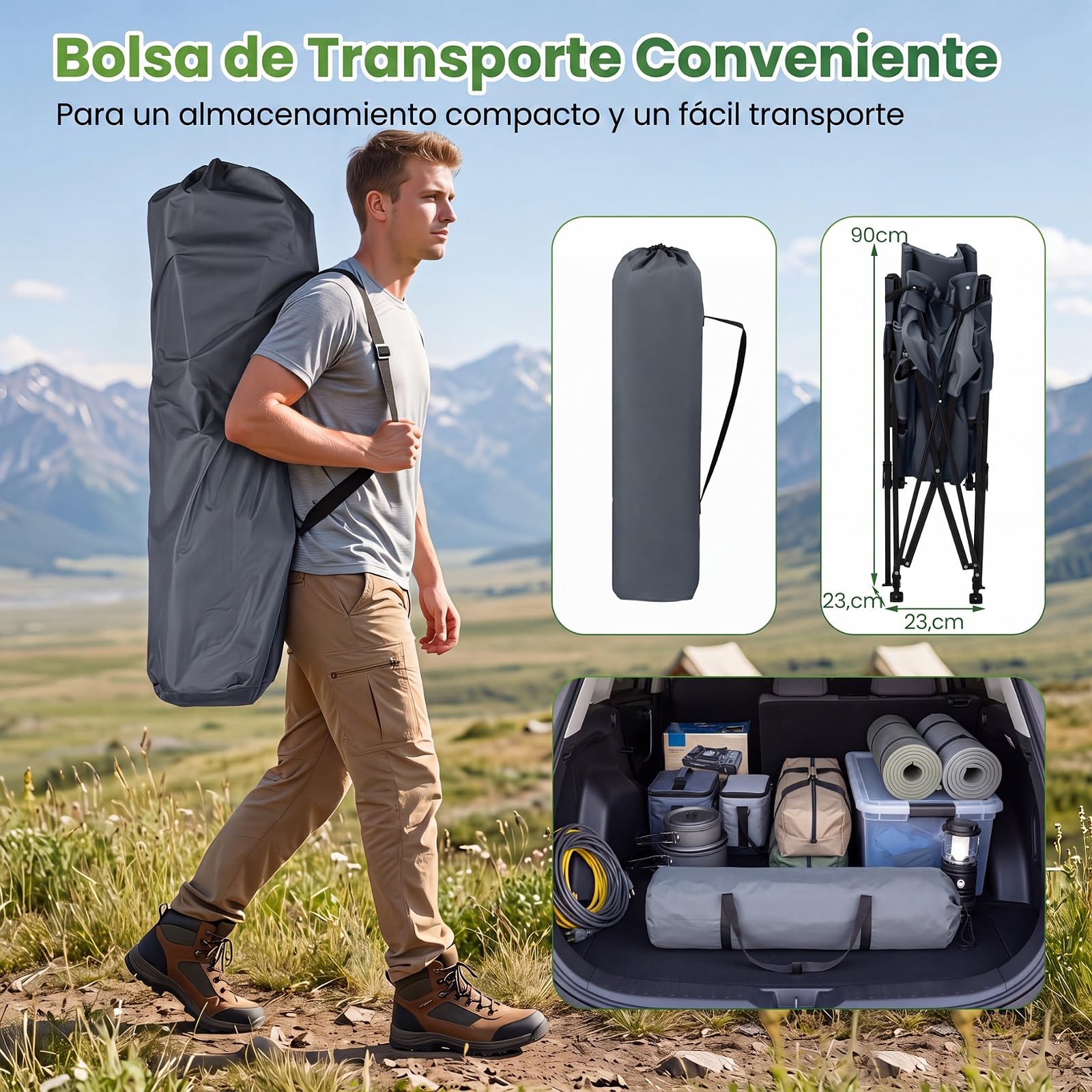 COSTWAY Silla Plegable Camping con Reposapiés Desmontable (Gris) | Tumbona Reclinable con Respaldo Ajustable de 4 Niveles, Reposacabezas, Bolsillo Lateral, Bolsa de Transporte, Jardin Playa Pi