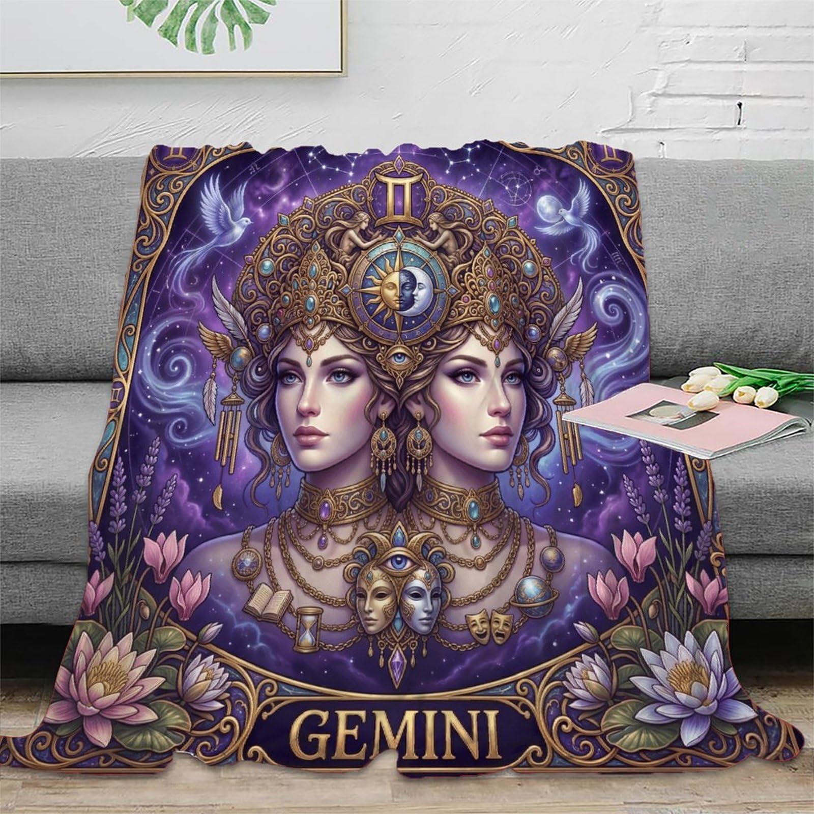 W7C8U2X3 Gemini Zodiac Dreamy for for Flannel Throw Blanket, Guest Bed Room