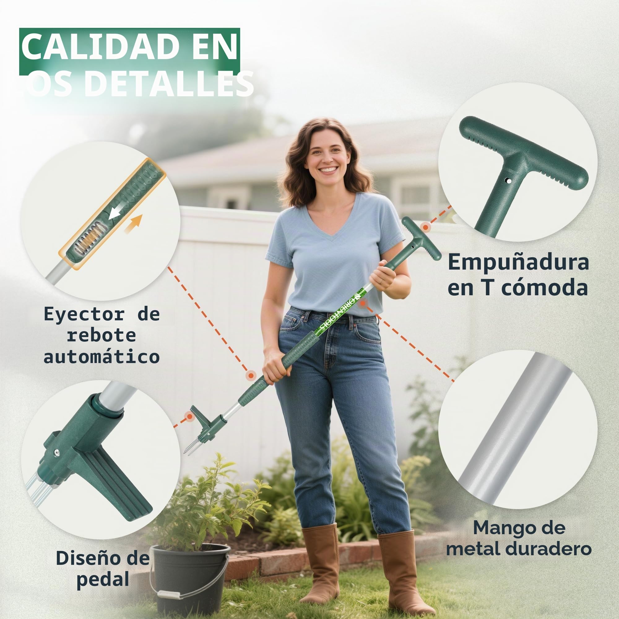 ORIENTOOLS Extractor de malas hierbas de pie, herramienta de mano con 3 garras para diente de león, herramienta de extracción de raíces de malas hierbas con giro de acero, mango largo de 100 cm
