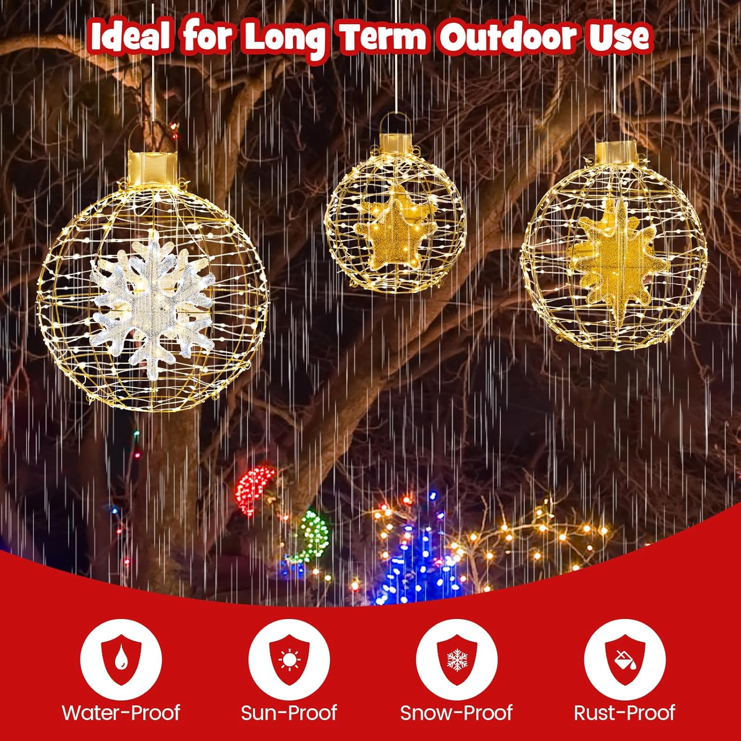 Tangkula 3 Sizes Christmas LED Lighted Sphere Balls, 21" Outside Pre-Lit Lantern Balls for Tree with 732 LED Lights, Zip Ties & Ground Stakes, Holiday Globe Lights for Indoor/Outdoor Party Decorations
