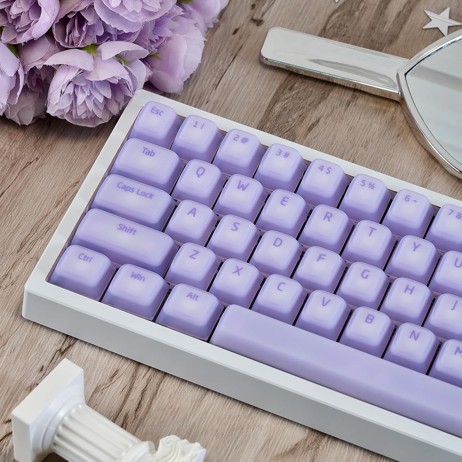 Purple Pudding Keycaps, Cute Silicone Keycaps for Long Nail, Custom Shine Through Keyboard Cap, 113 Keys Cherry Profile Translucent Key Caps for 61/64/87/104/108 Cherry MX Switches Mechanical Keyboard