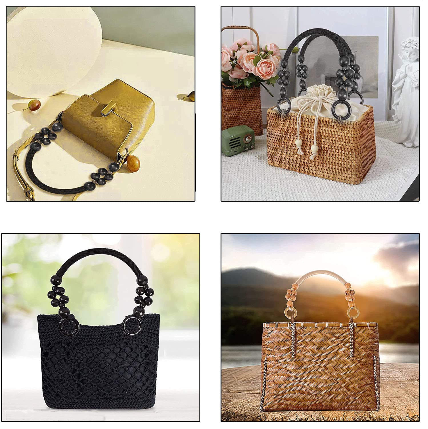 48,3 Cm 19 Inch Marron Foncé Manche En Bois Avec Perle En Bois, Poignées Sac à Main Pour La Création De La Fabrication De Sac, Sac à Main, Poignée De